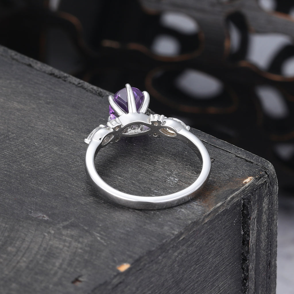 Oval Cut Amethyst Engagement Ring Mossanite Accented Promise Ring