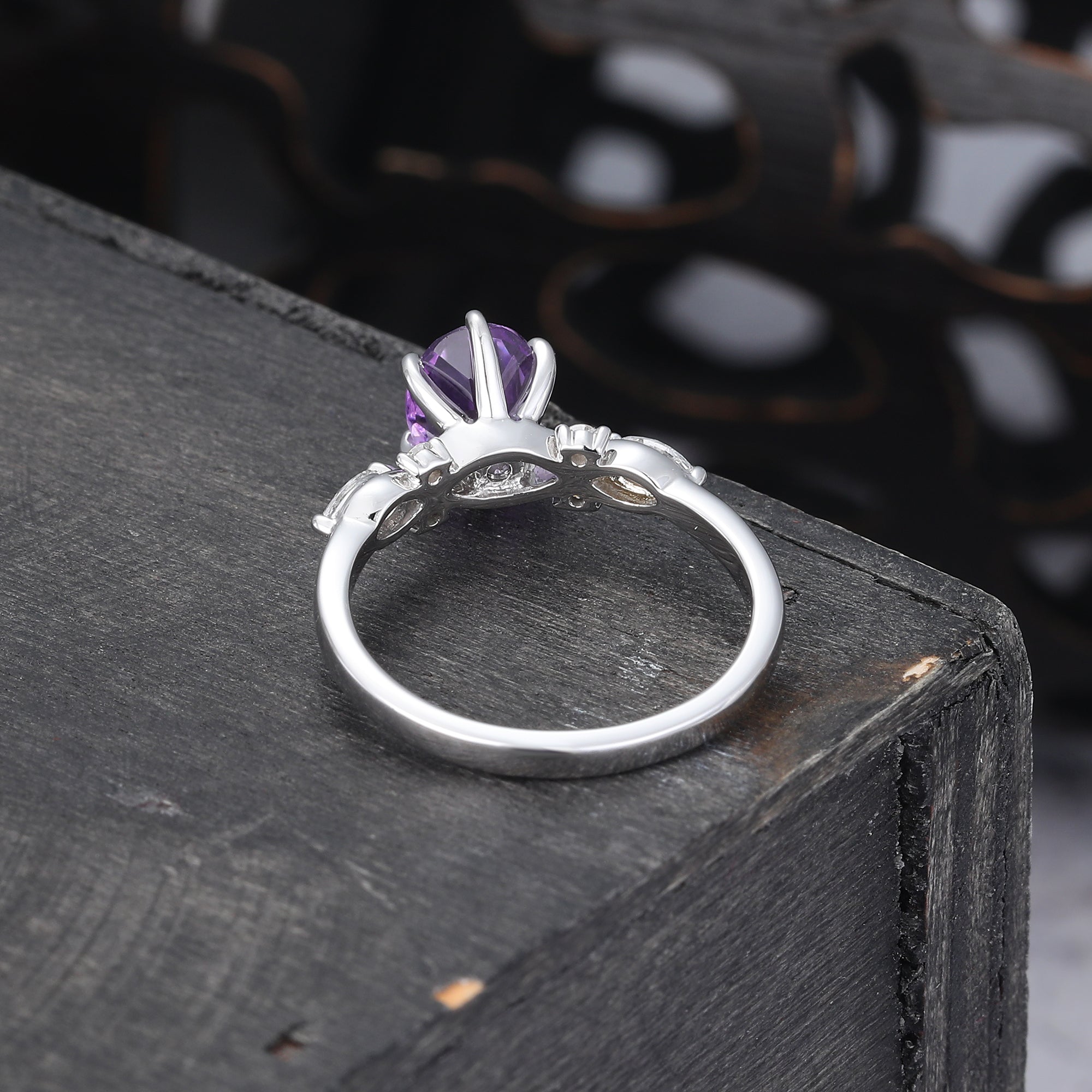 Oval Cut Amethyst Engagement Ring Mossanite Accented Promise Ring