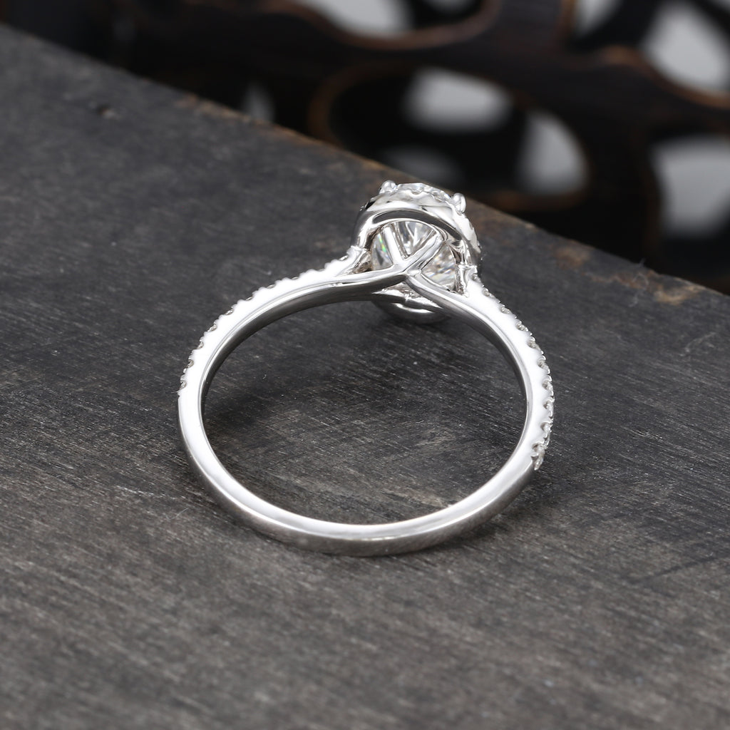 Oval Cut Diamond Halo Engagement Ring Half Eternity Pavé Setting Ring