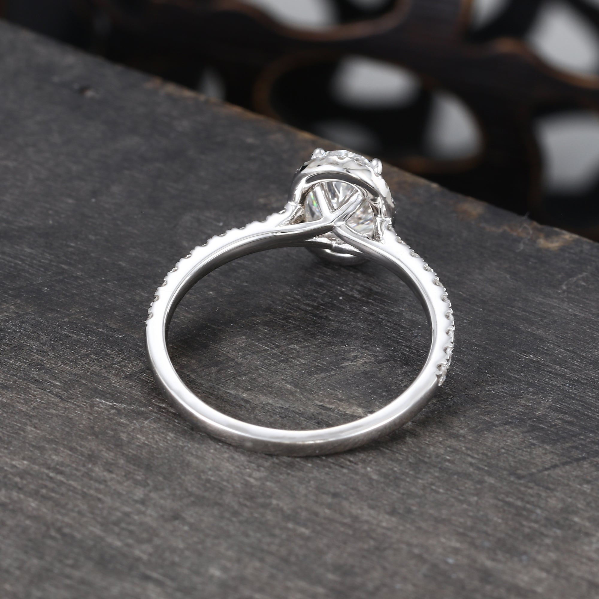 Oval Cut Diamond Halo Engagement Ring Half Eternity Pavé Setting Ring
