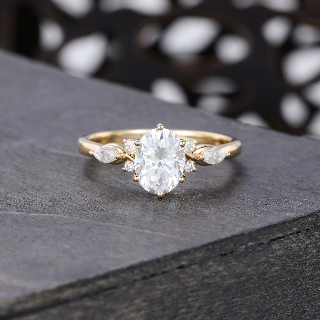 Oval Cut Moissanite Engagement Ring Unique Vintage Ring for Women