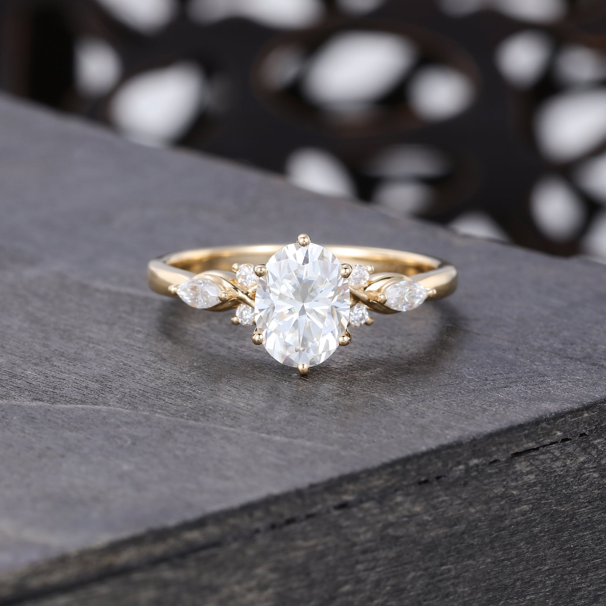 Oval Cut Moissanite Engagement Ring Unique Vintage Ring for Women