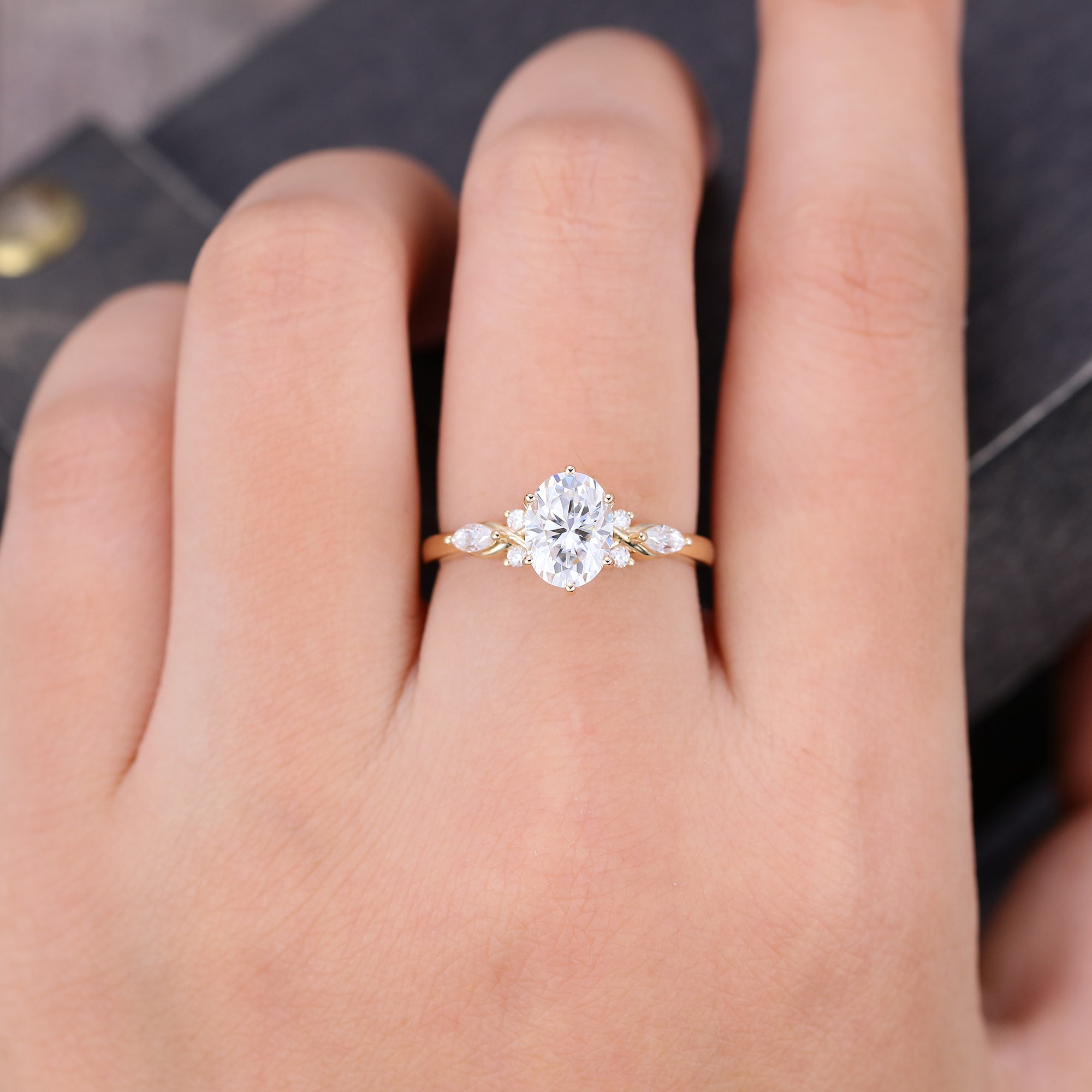 Oval Cut Moissanite Engagement Ring Unique Vintage Ring for Women