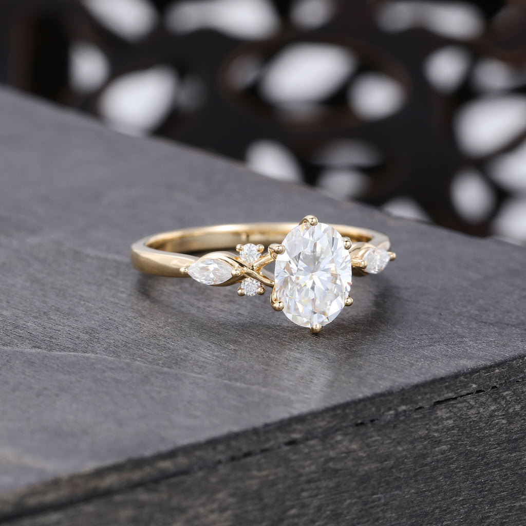 Oval Cut Moissanite Engagement Ring Unique Vintage Ring for Women