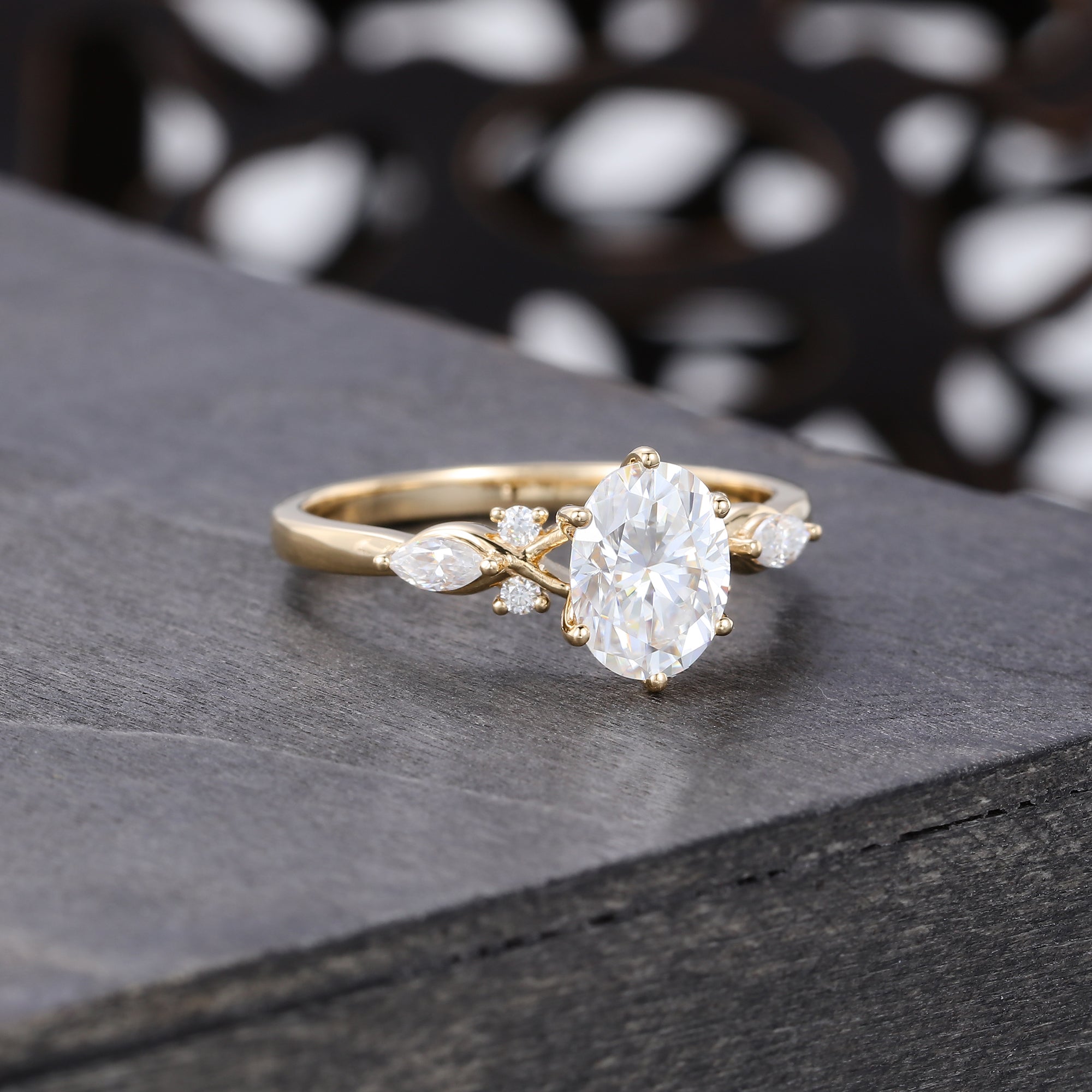 Oval Cut Moissanite Engagement Ring Unique Vintage Ring for Women
