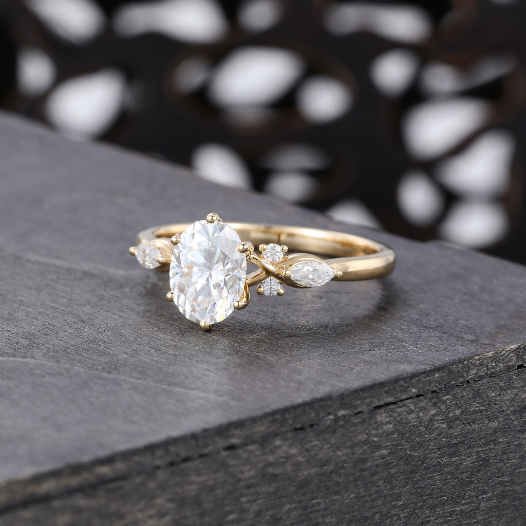 Oval Cut Moissanite Engagement Ring Unique Vintage Ring for Women