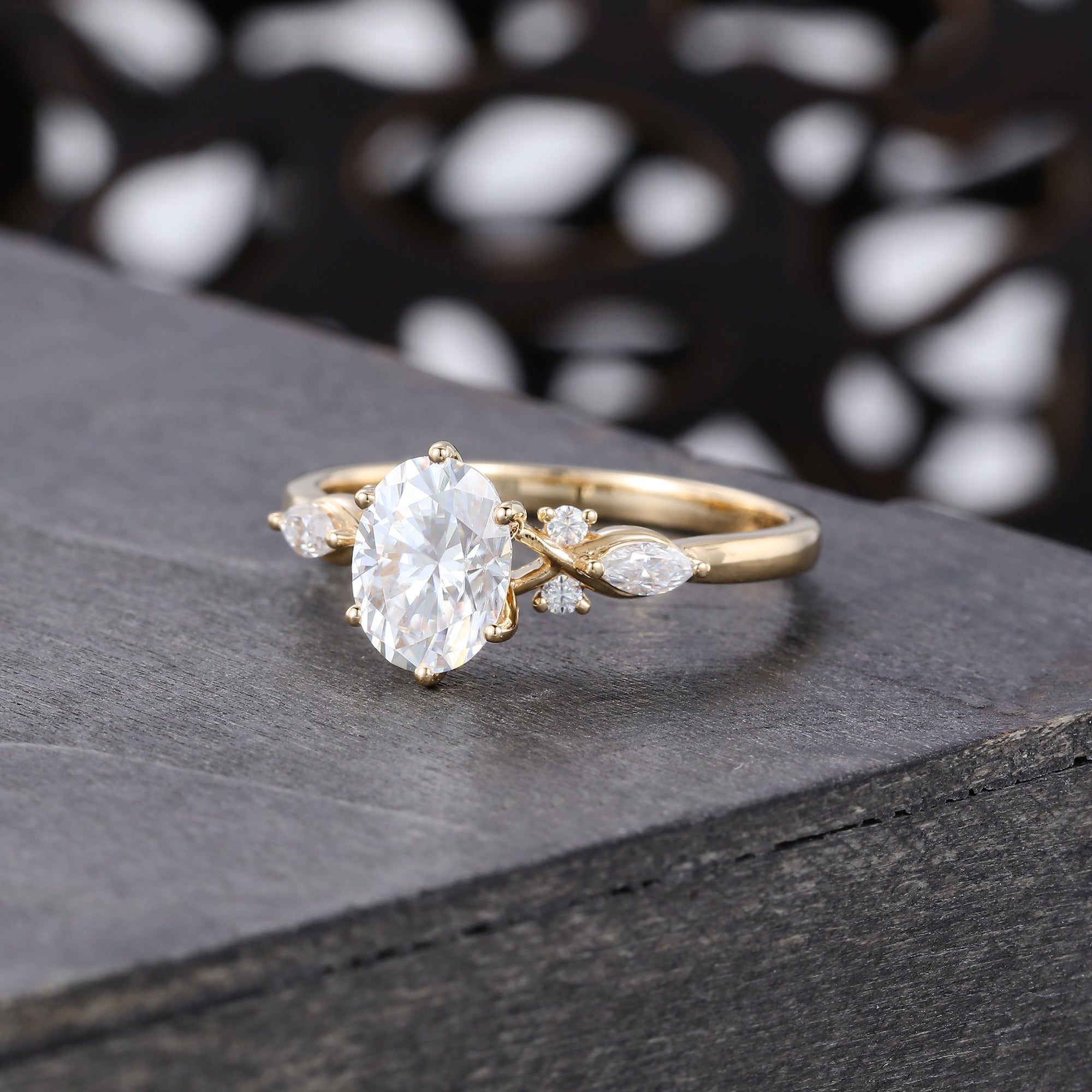 Oval Cut Moissanite Engagement Ring Unique Vintage Ring for Women
