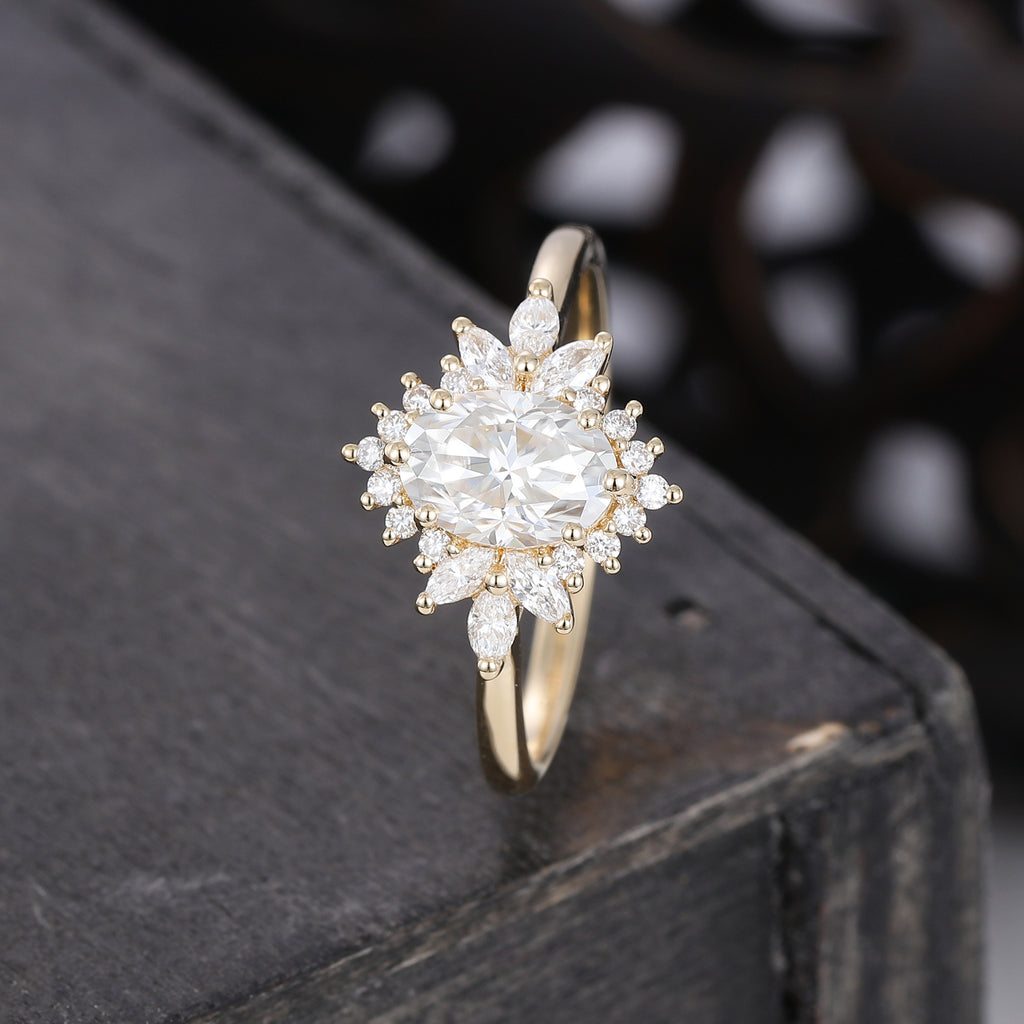 Oval Cut Moissanite Unique Halo Engagement Ring