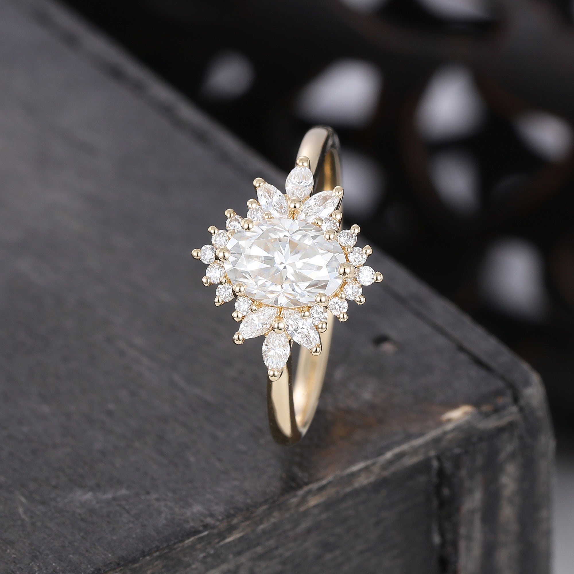 Oval Cut Moissanite Unique Halo Engagement Ring