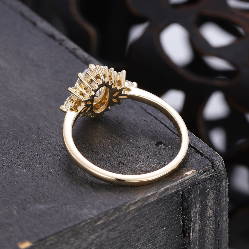 Oval Cut Moissanite Unique Halo Engagement Ring