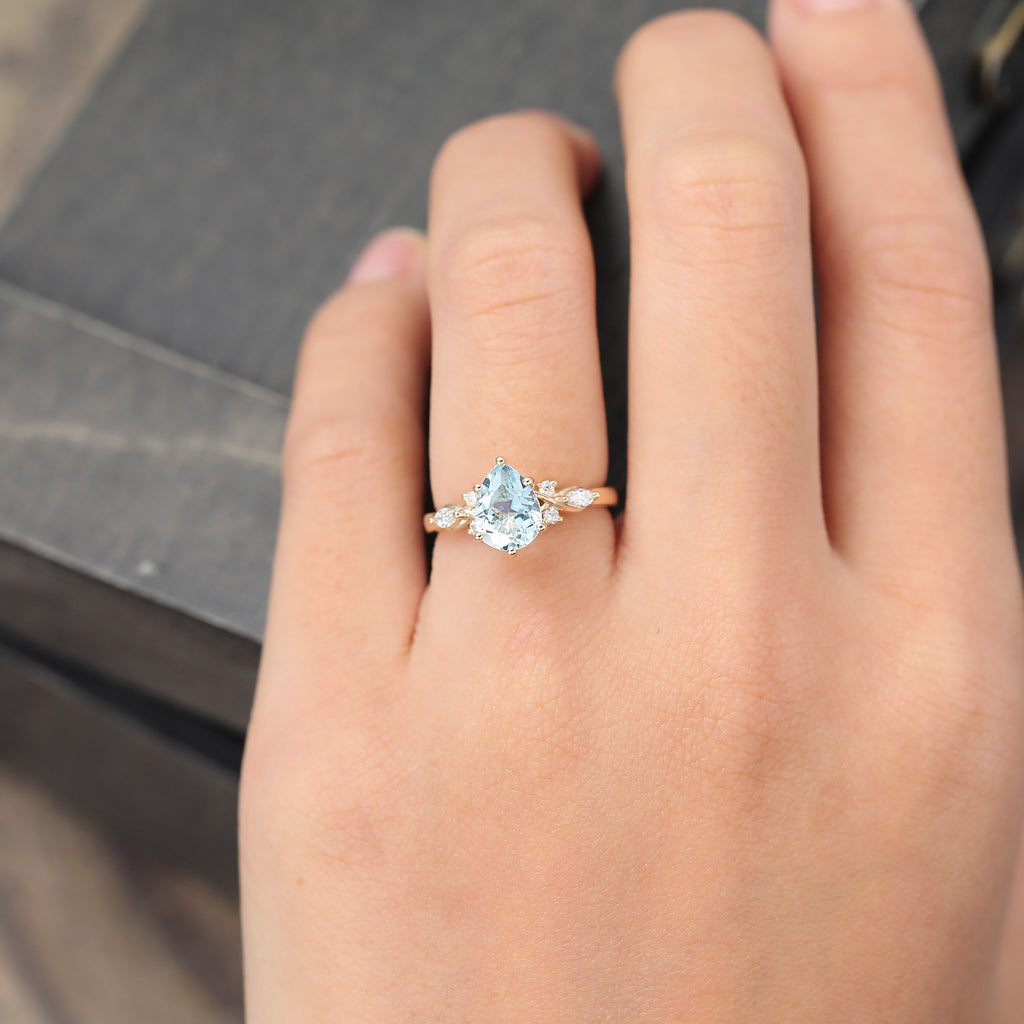 Pear Cut Aquamarine Art Deco Engagement Ring