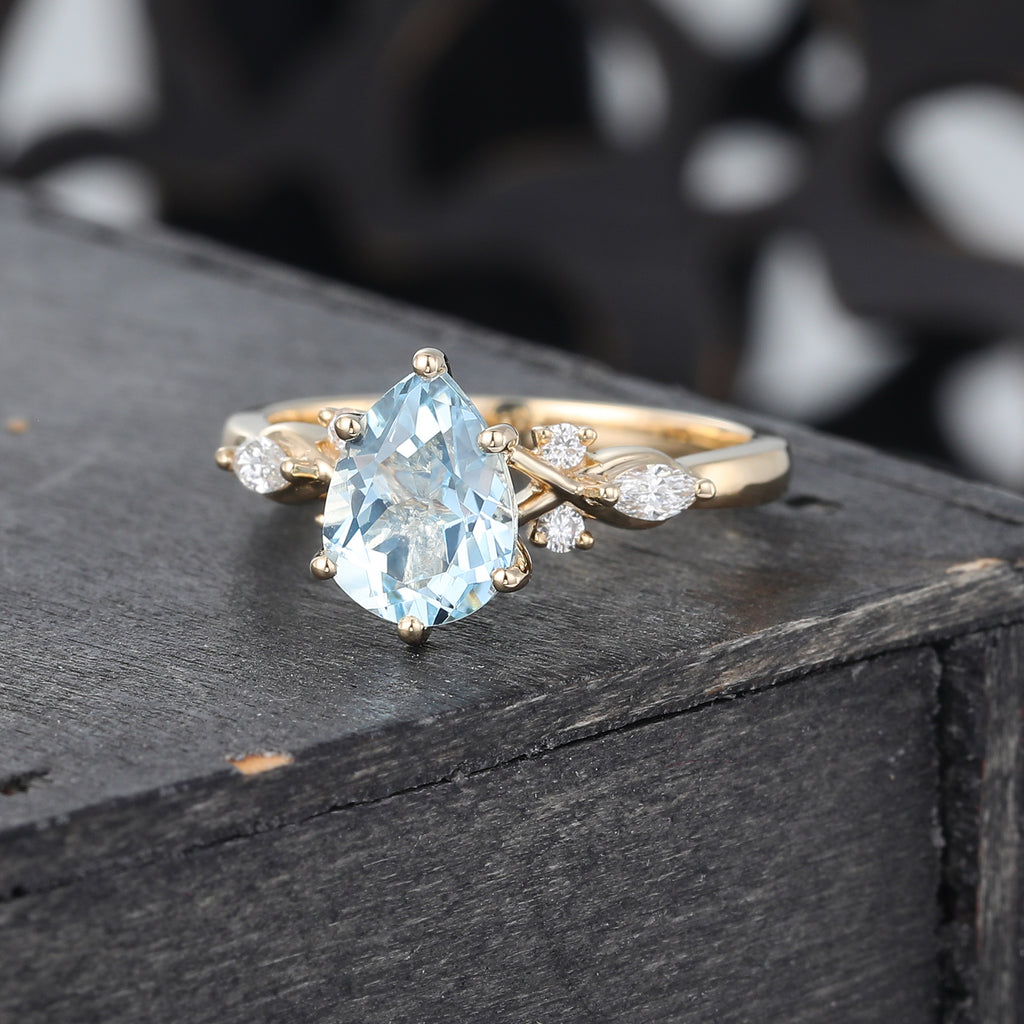 Pear Cut Aquamarine Art Deco Engagement Ring