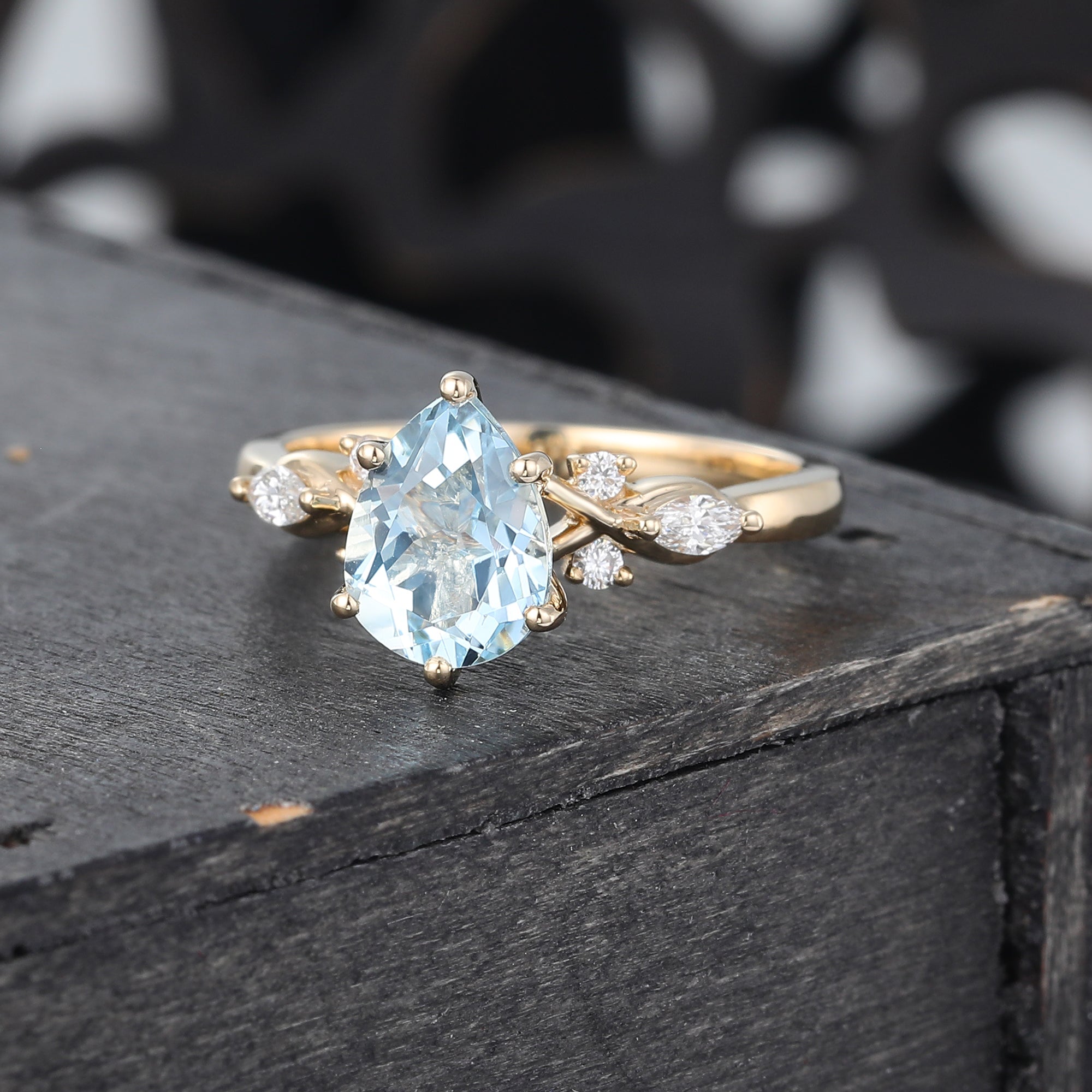 Pear Cut Aquamarine Art Deco Engagement Ring