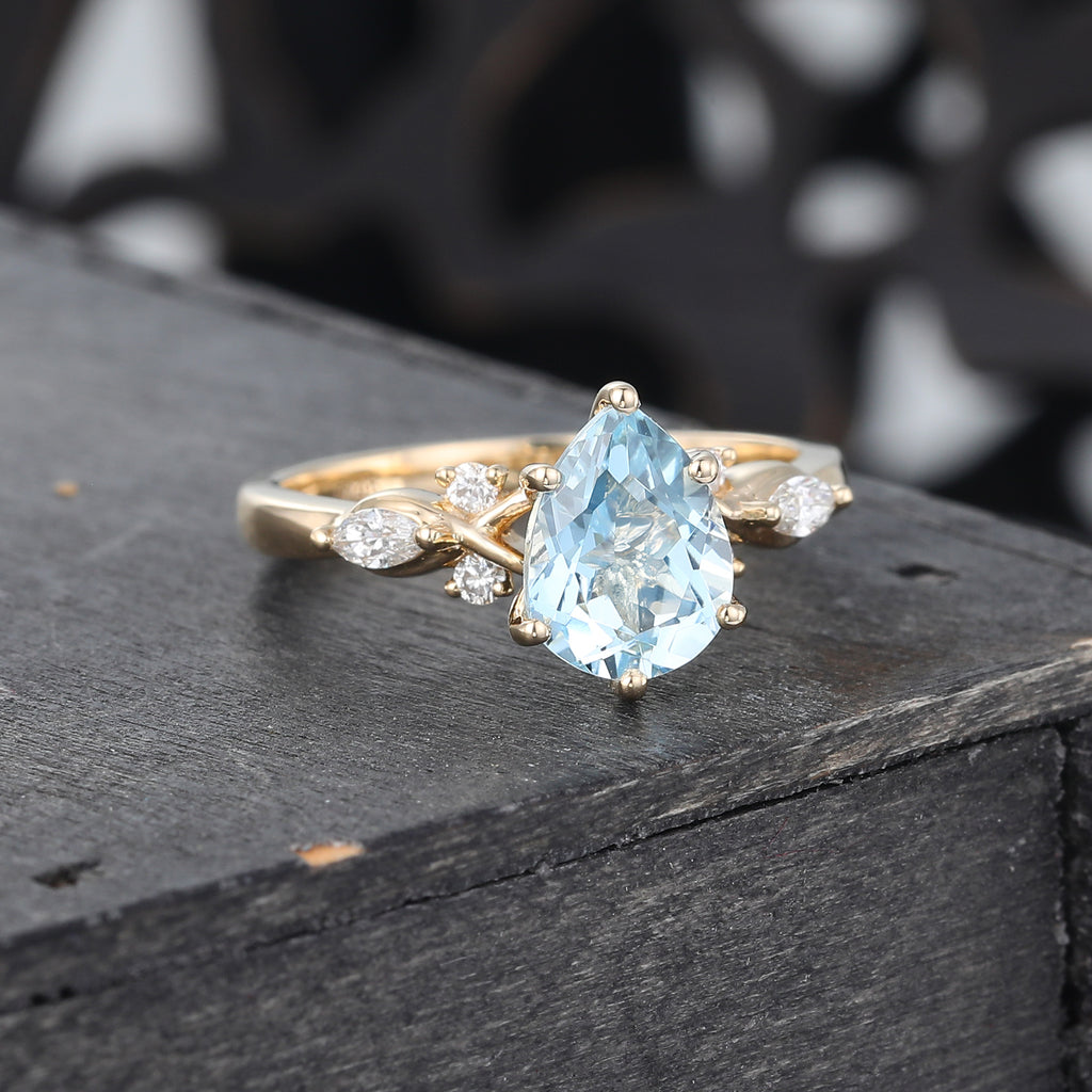 Pear Cut Aquamarine Art Deco Engagement Ring