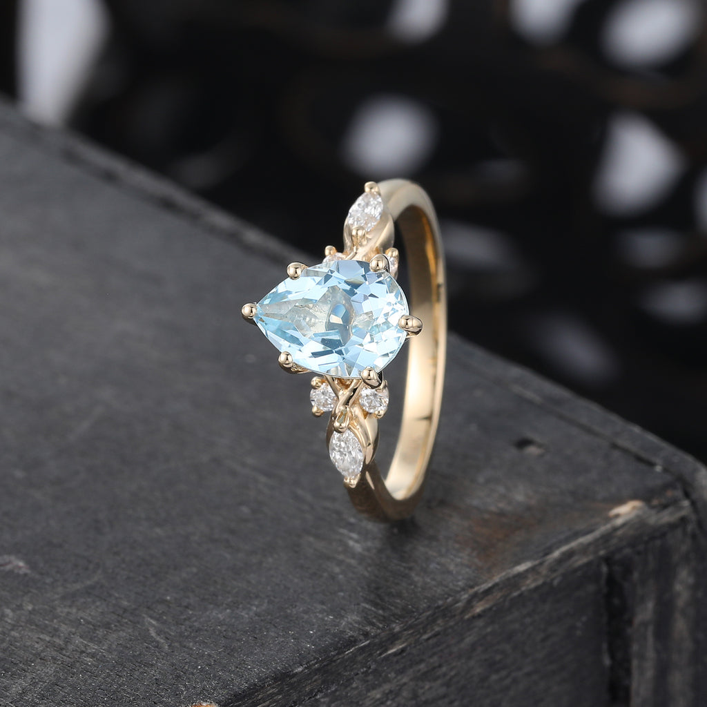 Pear Cut Aquamarine Art Deco Engagement Ring