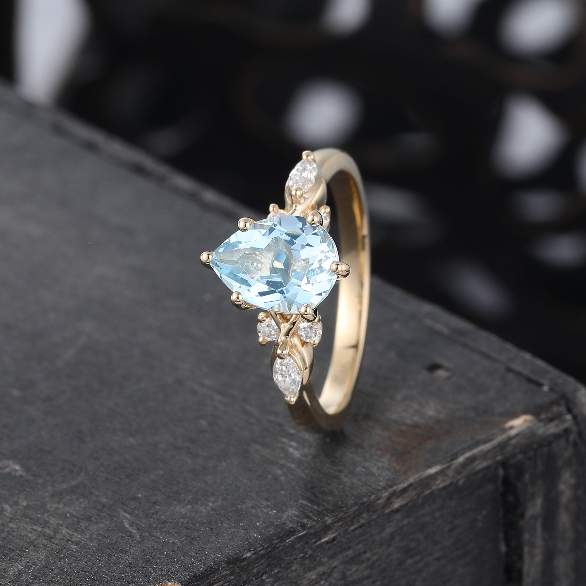 Pear Cut Aquamarine Art Deco Engagement Ring
