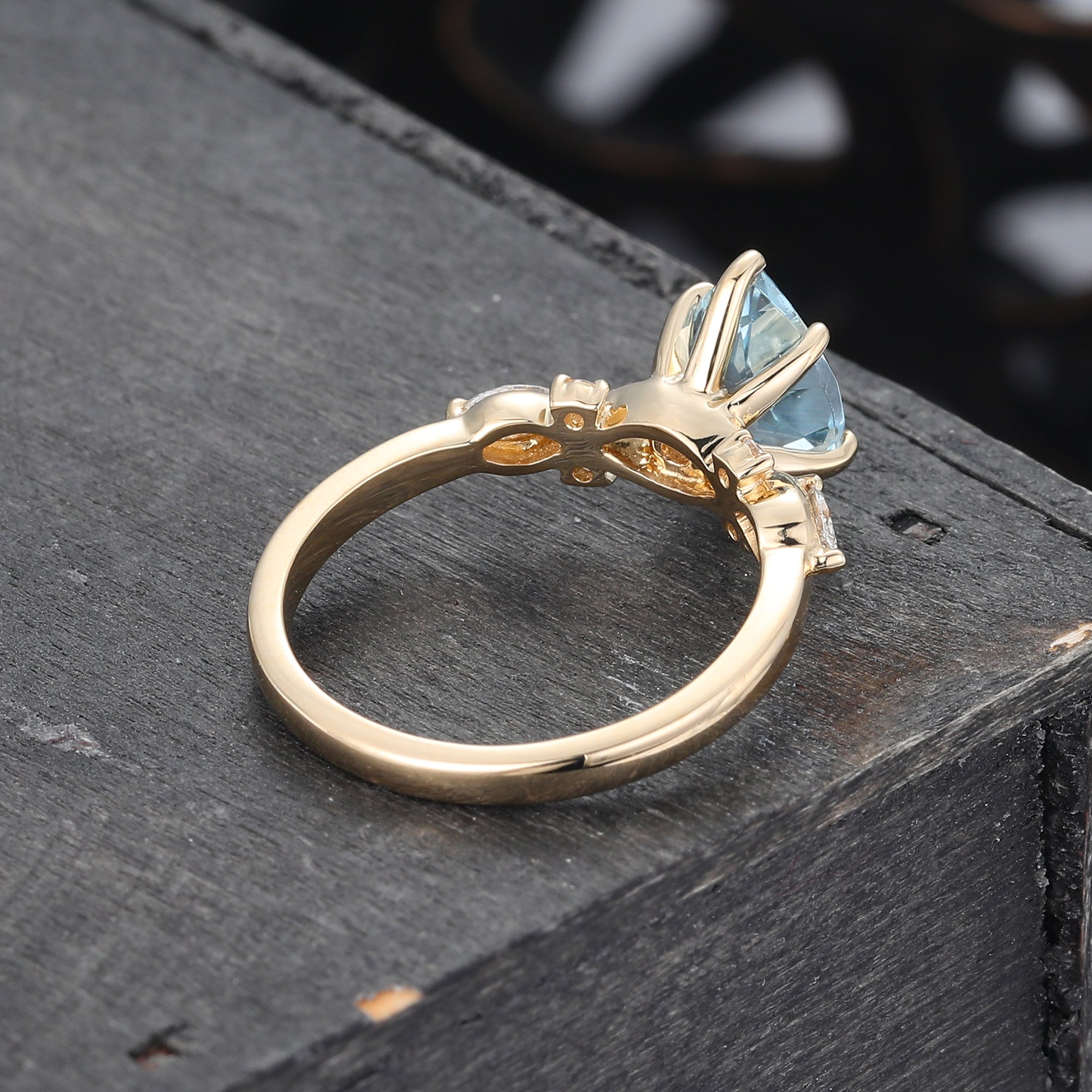 Pear Cut Aquamarine Art Deco Engagement Ring