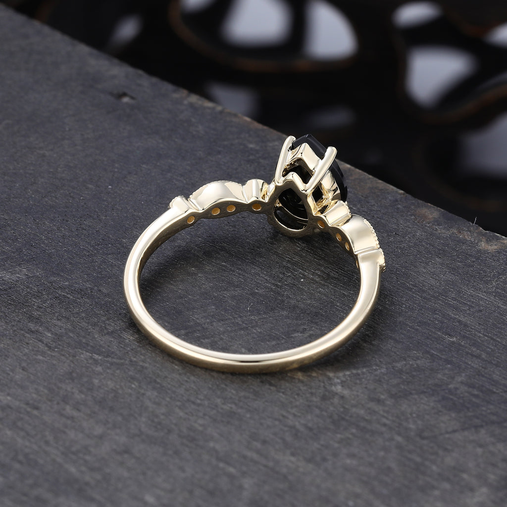 Pear Cut Black Onyx Engagement Ring Milgrain Detailing Promise Ring