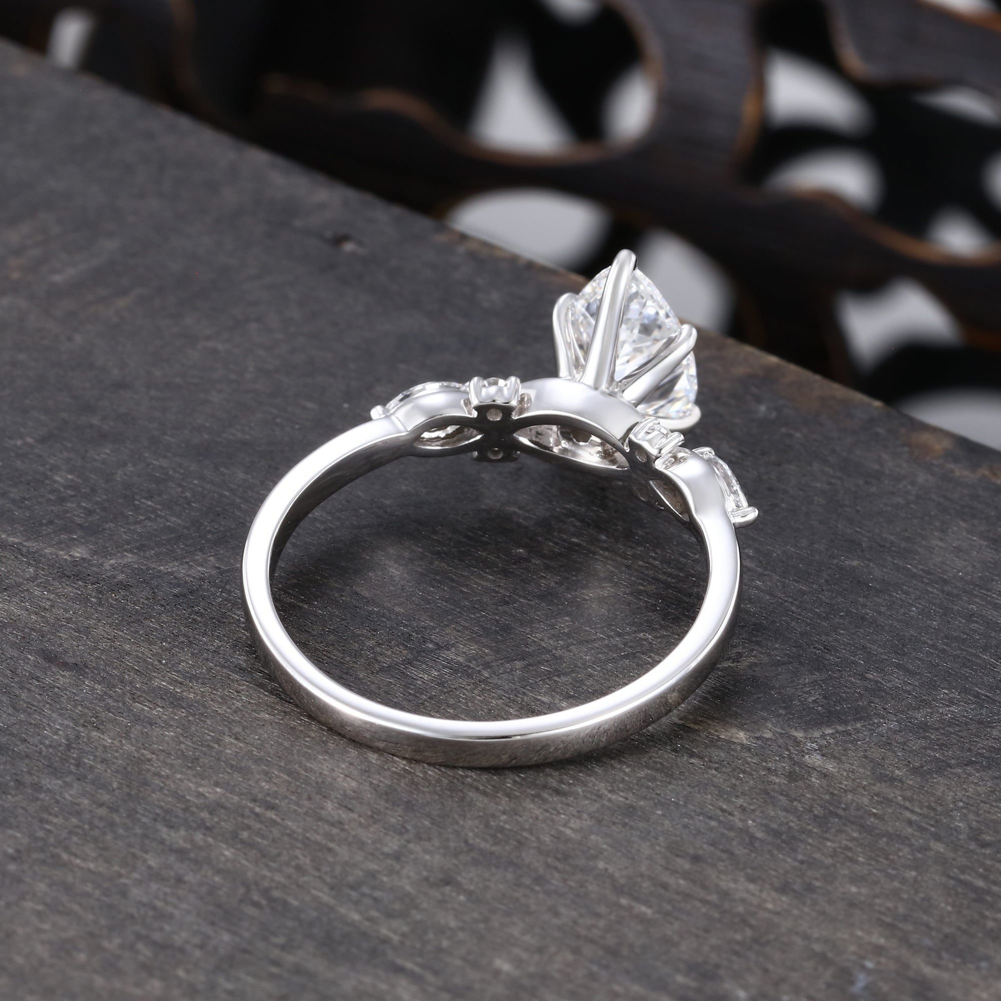 Pear Cut Lab Grown Diamond Unique Six Prong Engagement Ring in White Gold