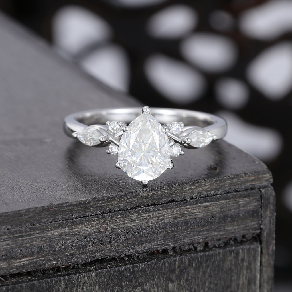 Pear Cut Moissanite Art Deco Engagement Ring For Women