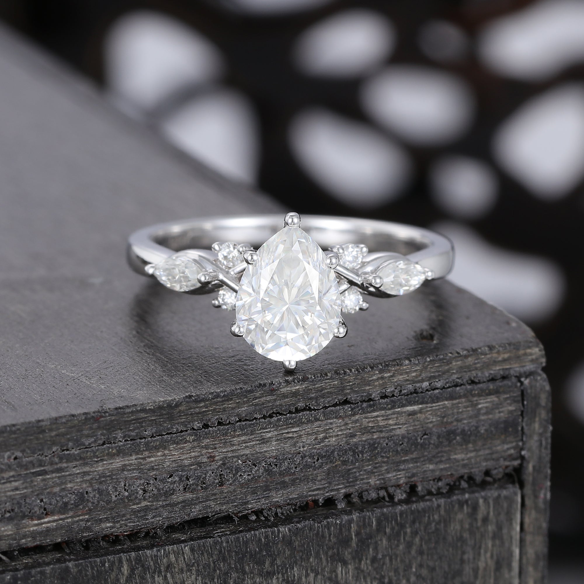 Pear Cut Moissanite Art Deco Engagement Ring For Women
