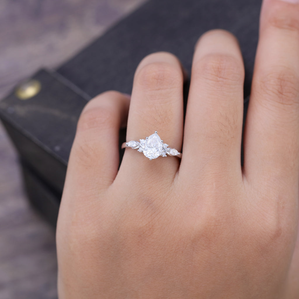 Pear Cut Moissanite Art Deco Engagement Ring For Women