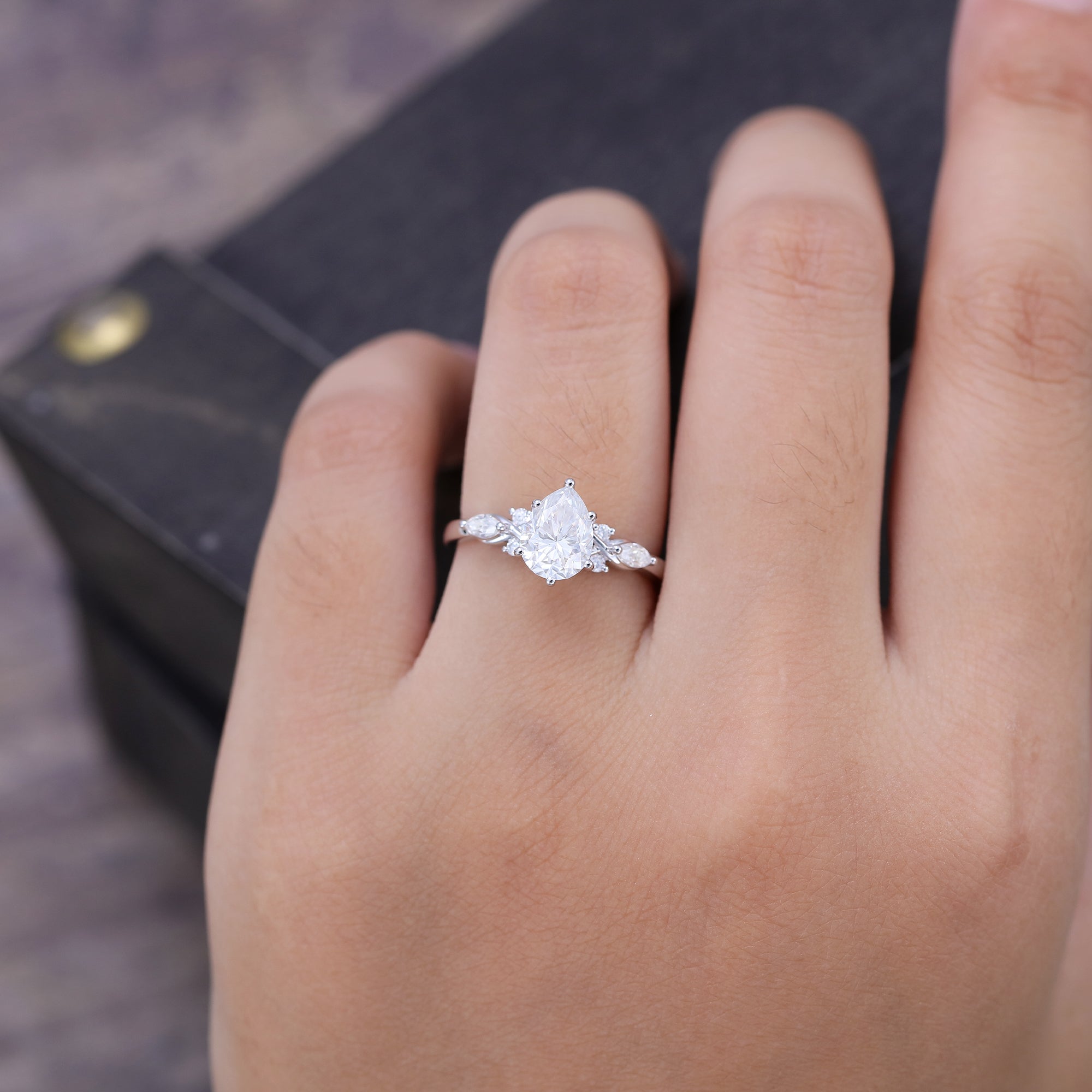 Pear Cut Moissanite Art Deco Engagement Ring For Women