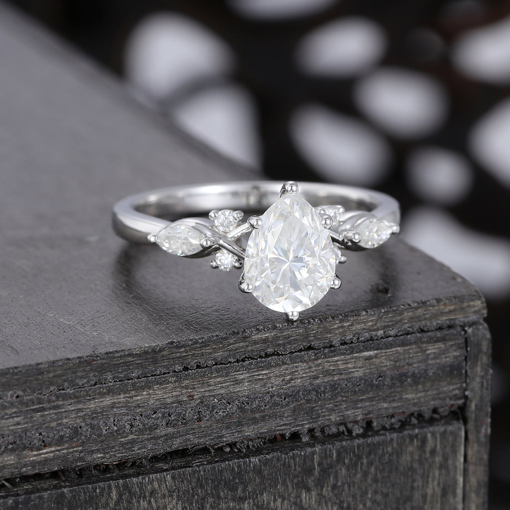 Pear Cut Moissanite Art Deco Engagement Ring For Women