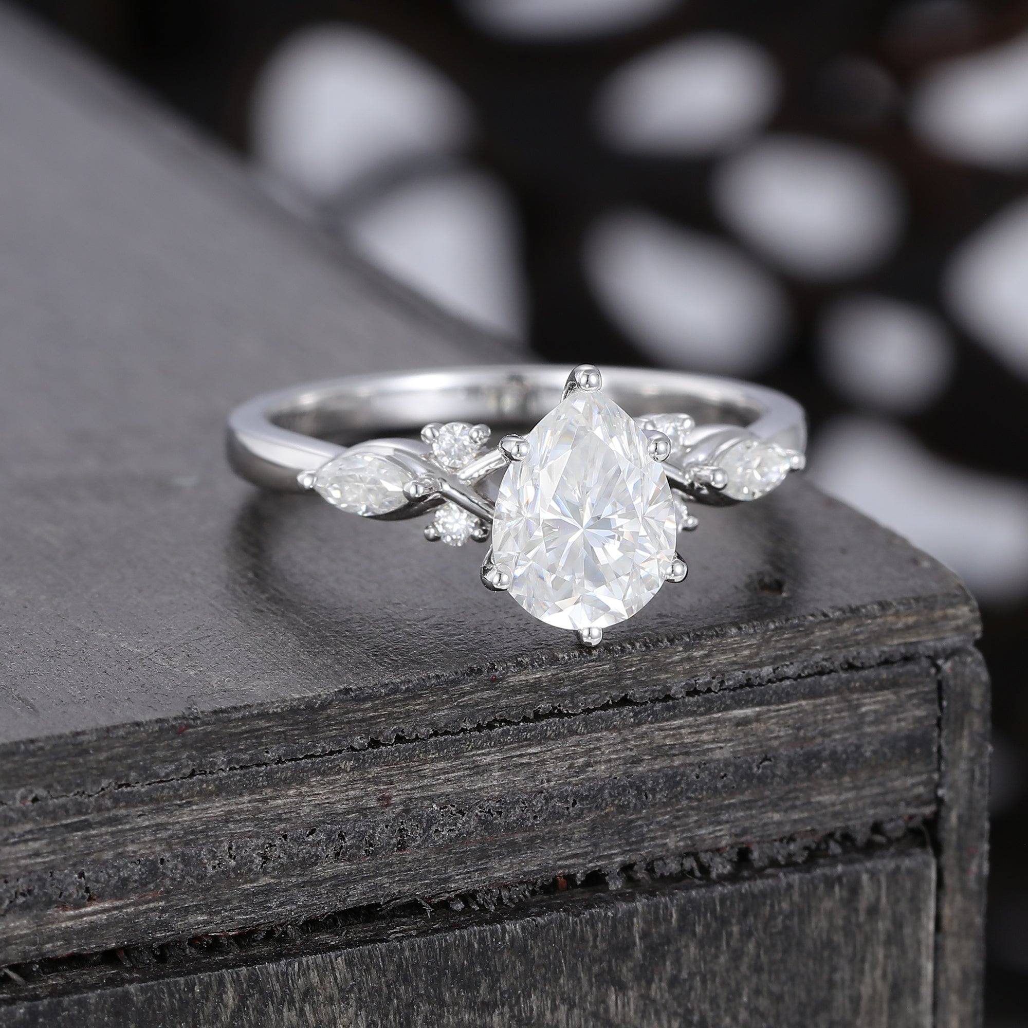 Pear Cut Moissanite Art Deco Engagement Ring For Women