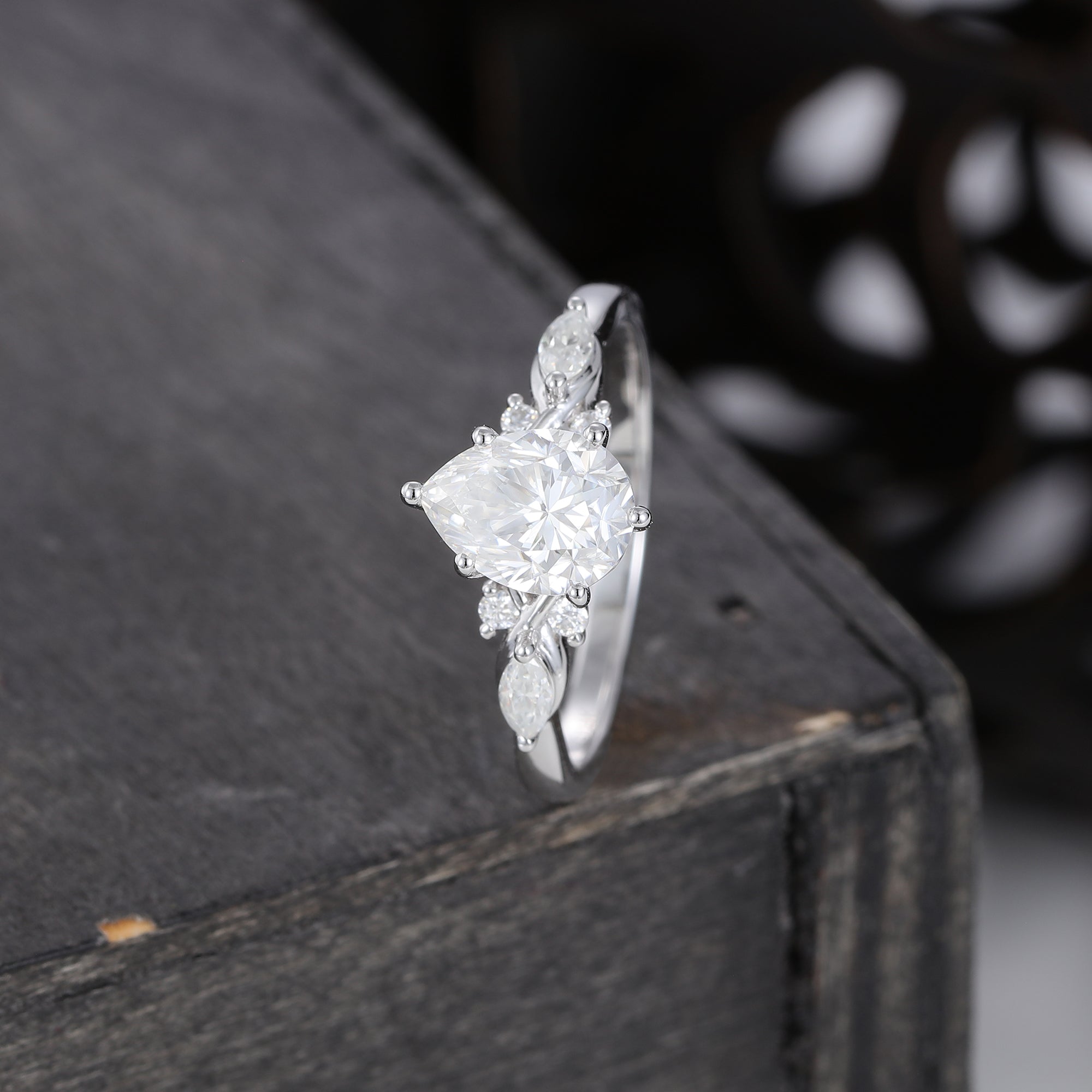 Pear Cut Moissanite Art Deco Engagement Ring For Women