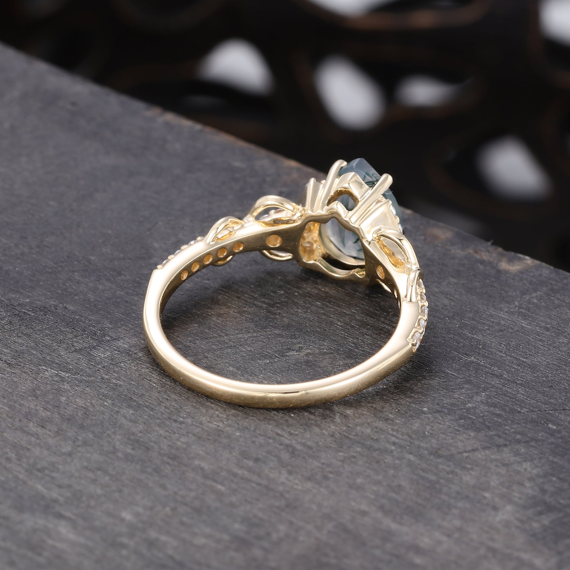 Pear Cut Moss Agate Pavé Engagement Ring Infinity Promise Ring
