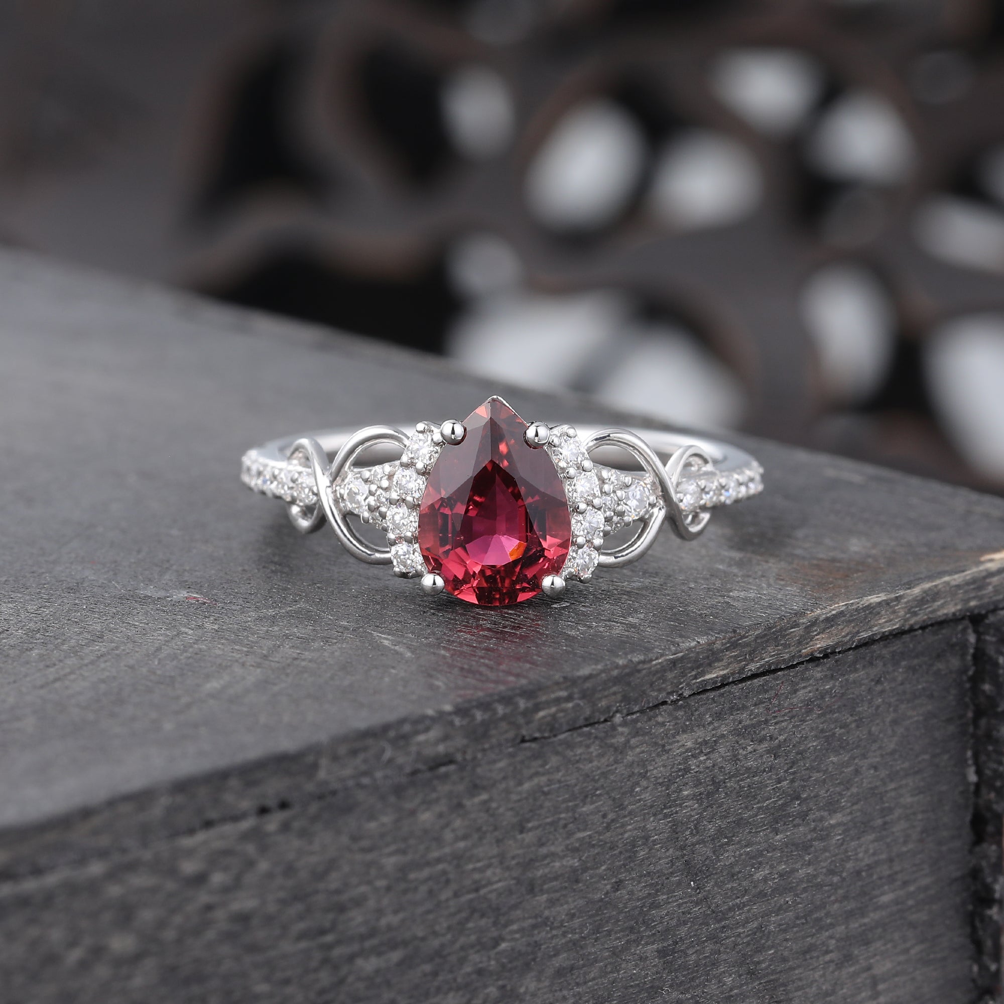 Pear Cut Ruby Infinity Pavé Engagement Ring