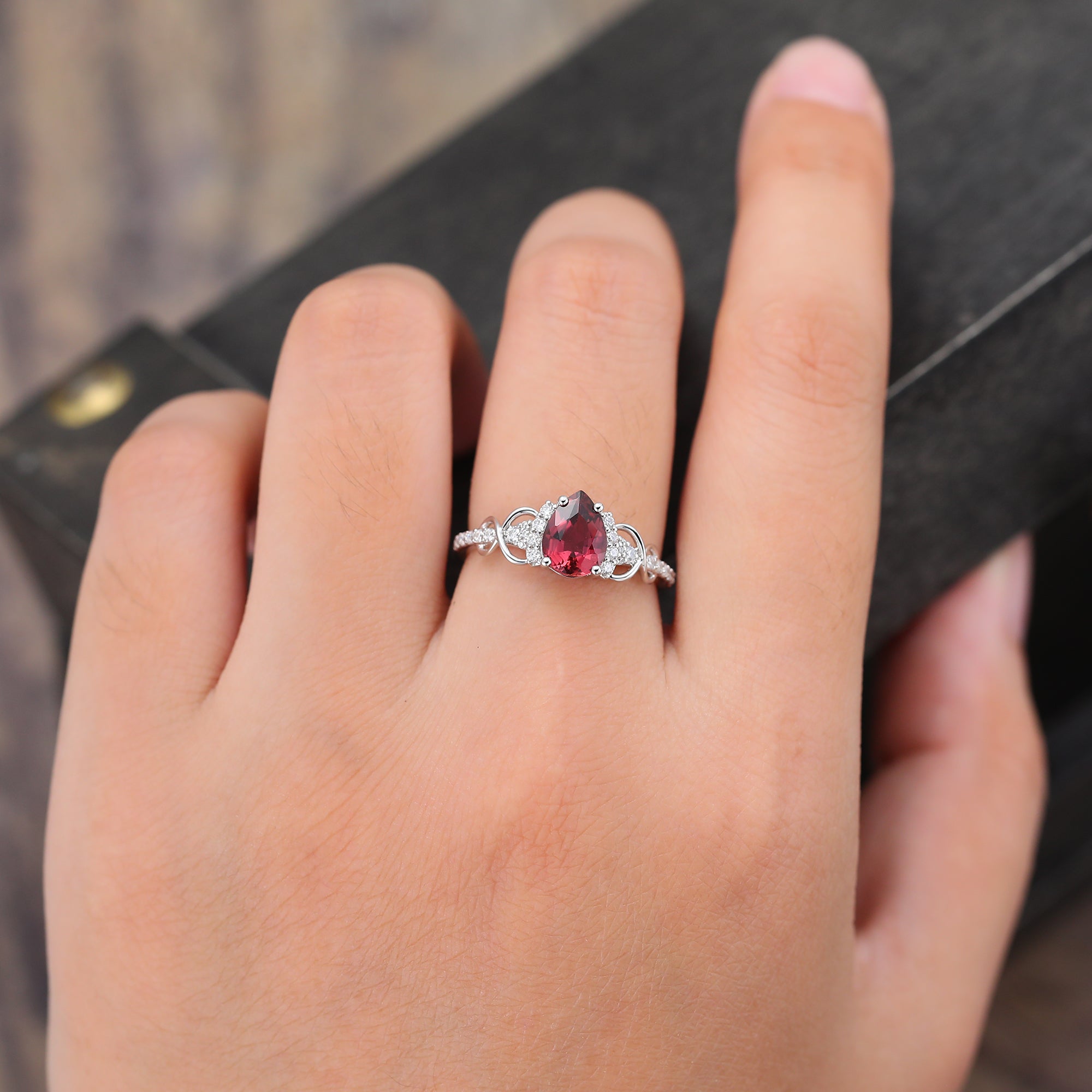 Pear Cut Ruby Infinity Pavé Engagement Ring