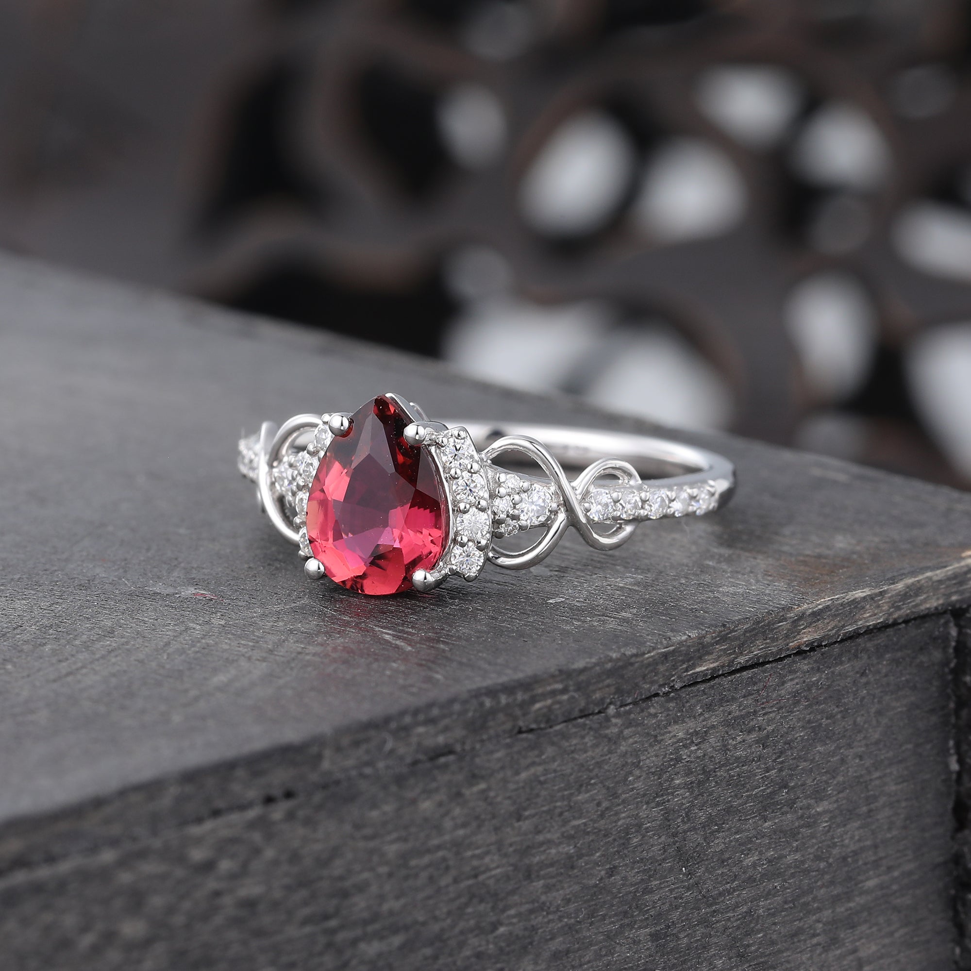 Pear Cut Ruby Infinity Pavé Engagement Ring