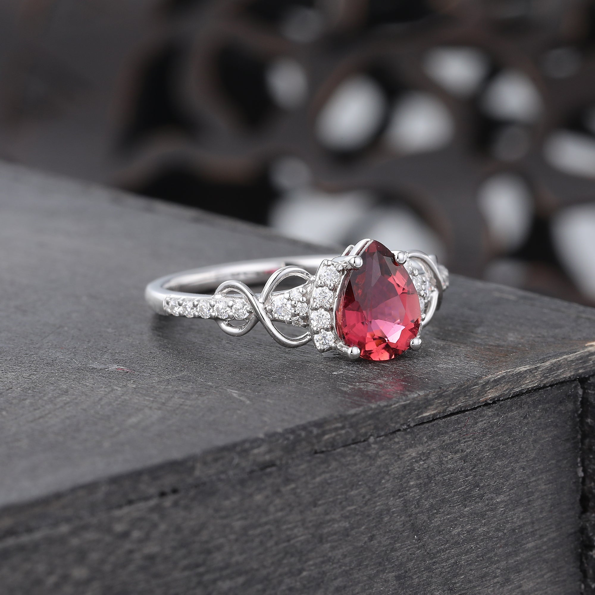 Pear Cut Ruby Infinity Pavé Engagement Ring