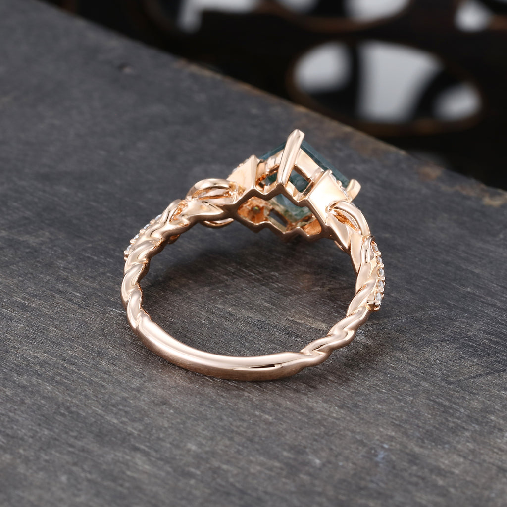 Princess Cut Moss Agate Infinity Pavé Engagement Ring