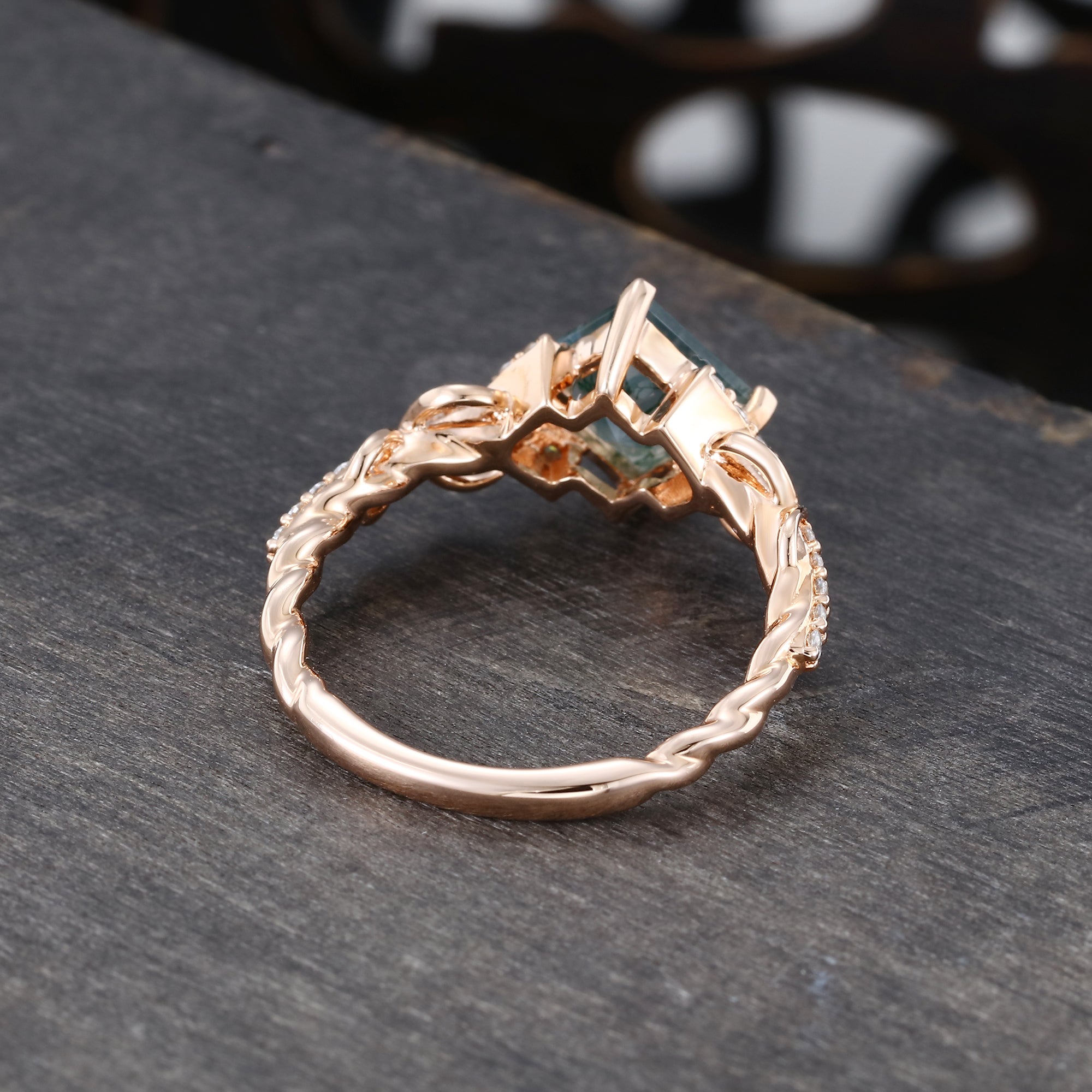 Princess Cut Moss Agate Infinity Pavé Engagement Ring