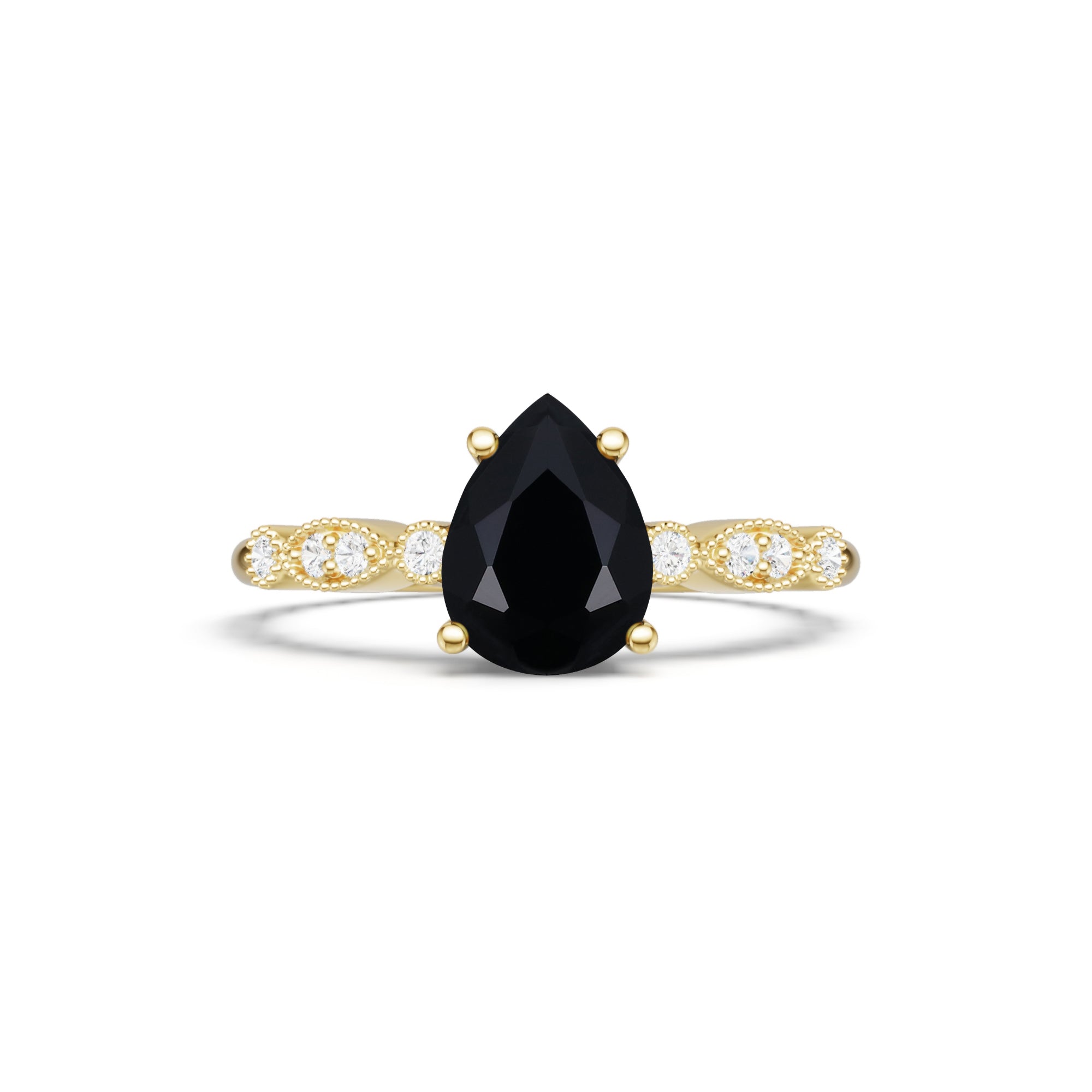 Pear Cut Black Onyx Engagement Ring Milgrain Detailing Promise Ring