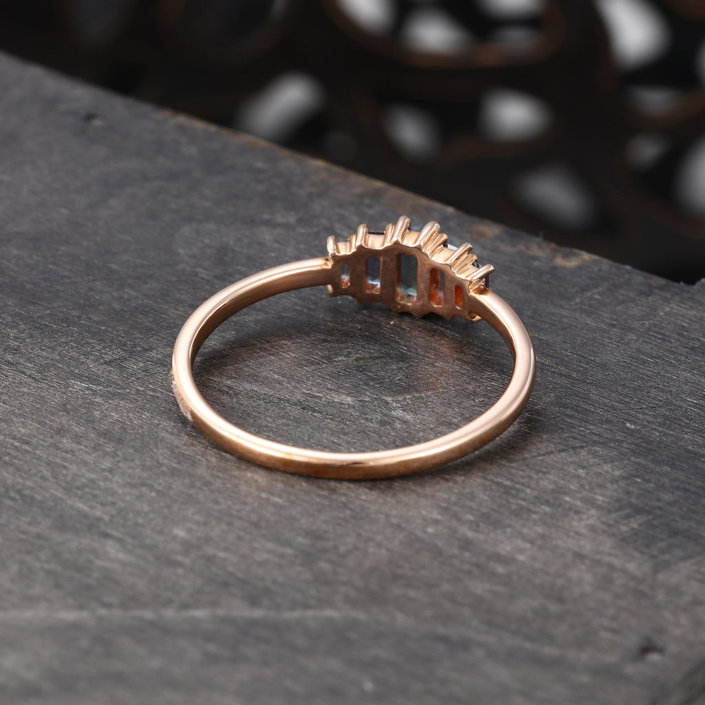 Rose Gold Baguette Cut Alexandrite Wedding Band