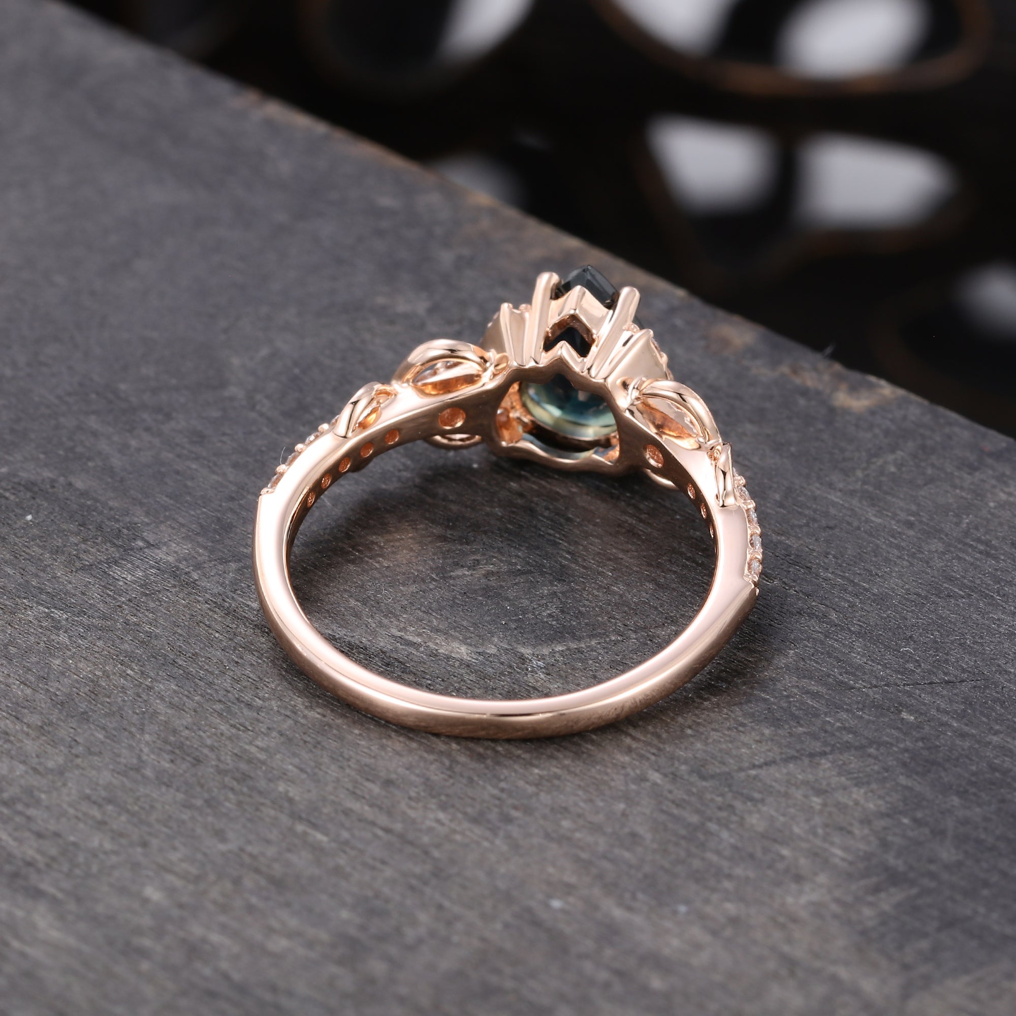 Rose Gold Pear Cut Green Blue Sapphire Engagement Ring Infinite Promise Ring