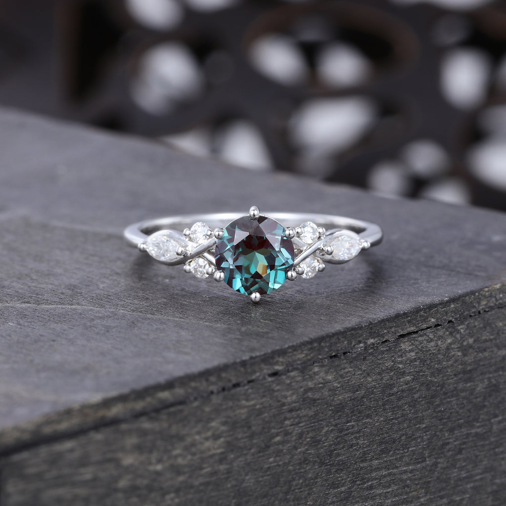 Round Alexandrite Art Deco Engagement Ring