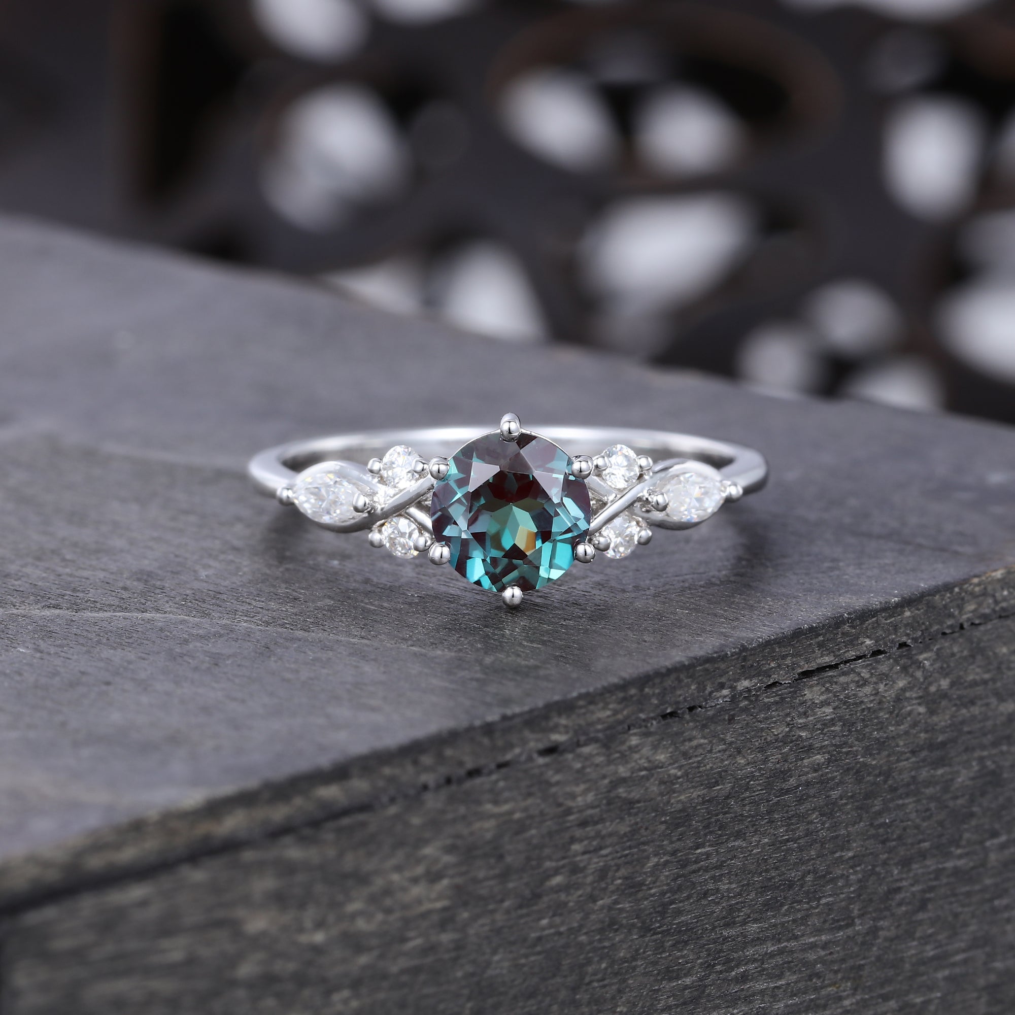 Round Alexandrite Art Deco Engagement Ring