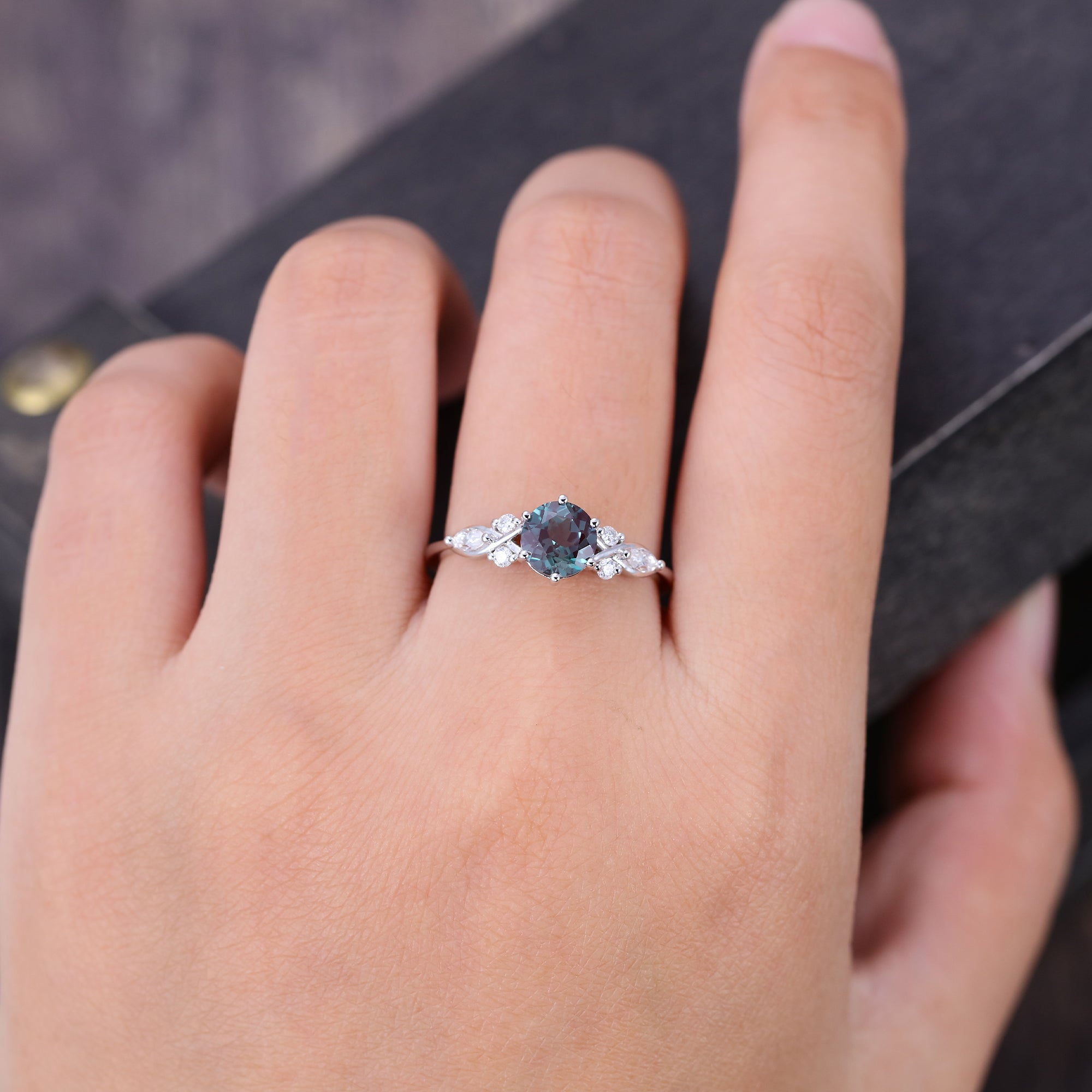 Round Alexandrite Art Deco Engagement Ring