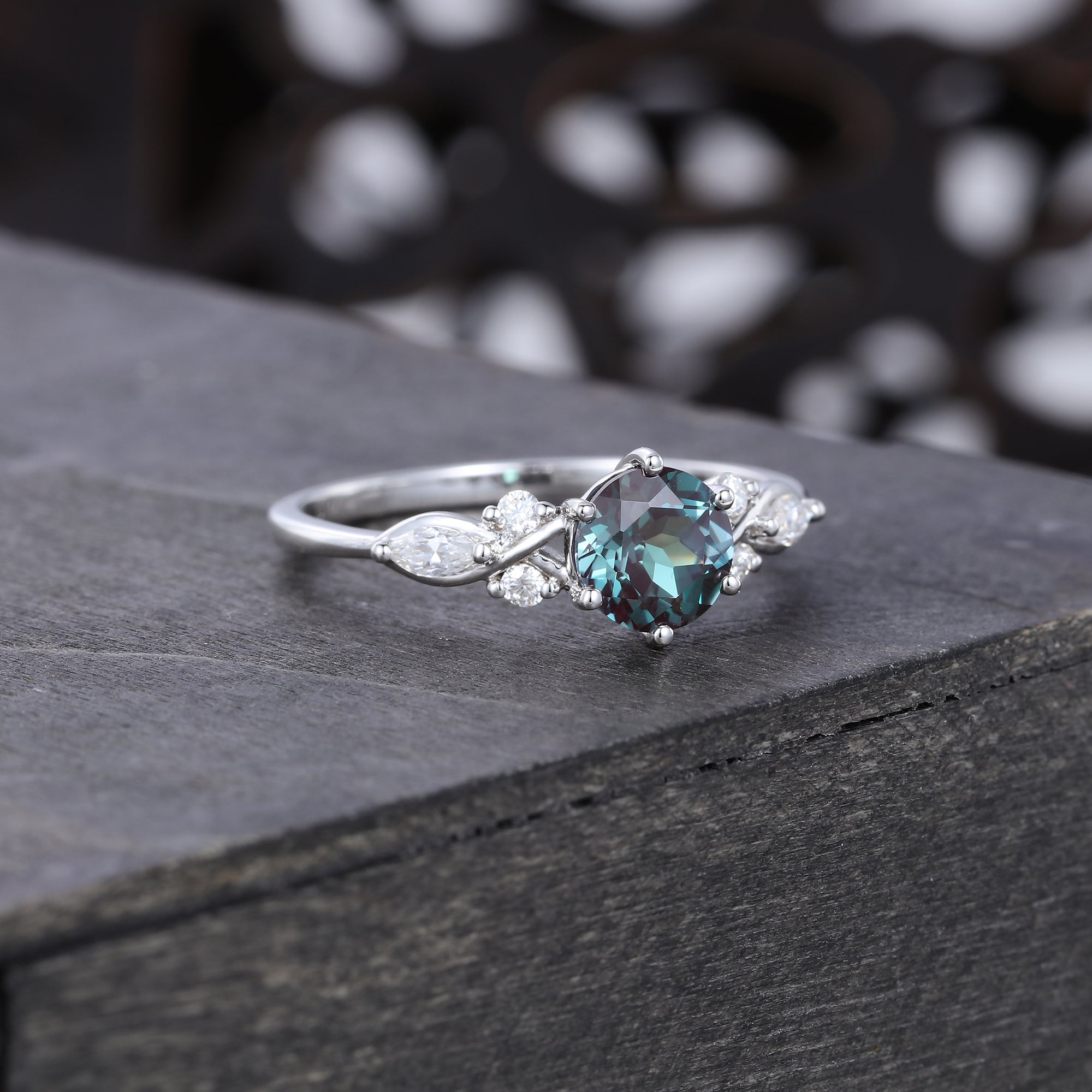 Round Alexandrite Art Deco Engagement Ring