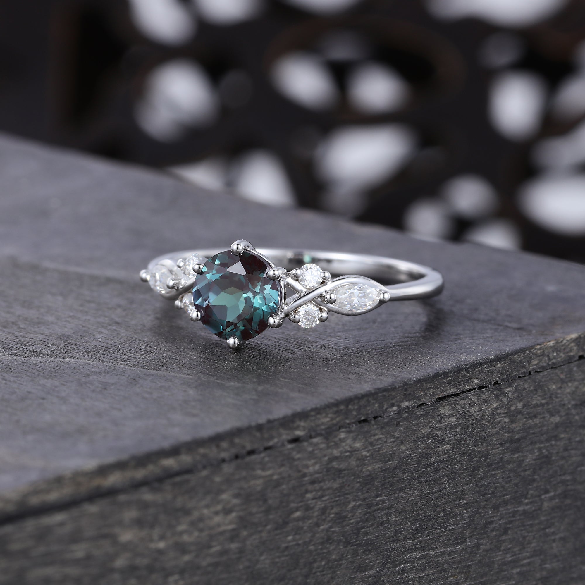 Round Alexandrite Art Deco Engagement Ring