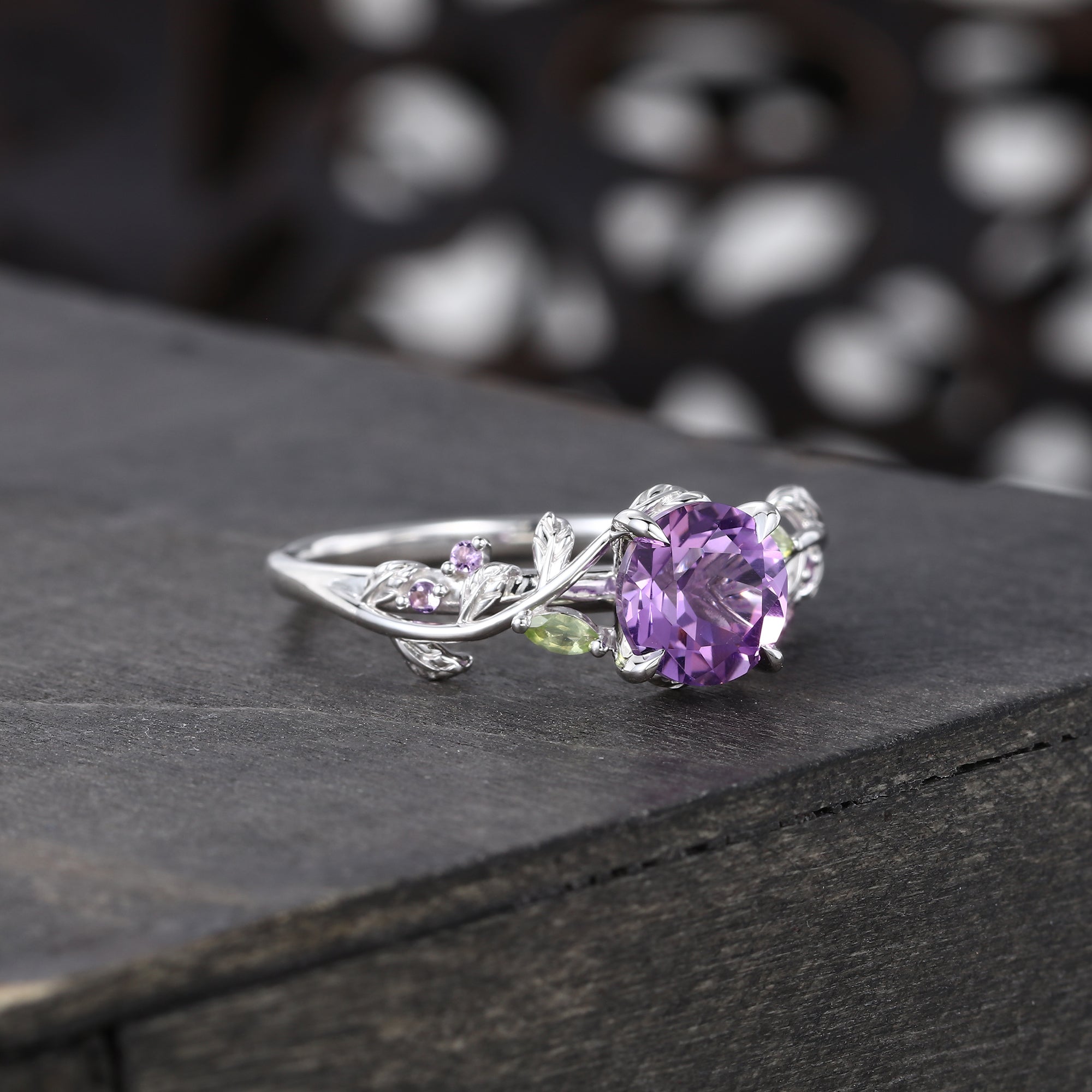 Round Cut Amethyst Engagement Ring Nature Inspired Promise Ring