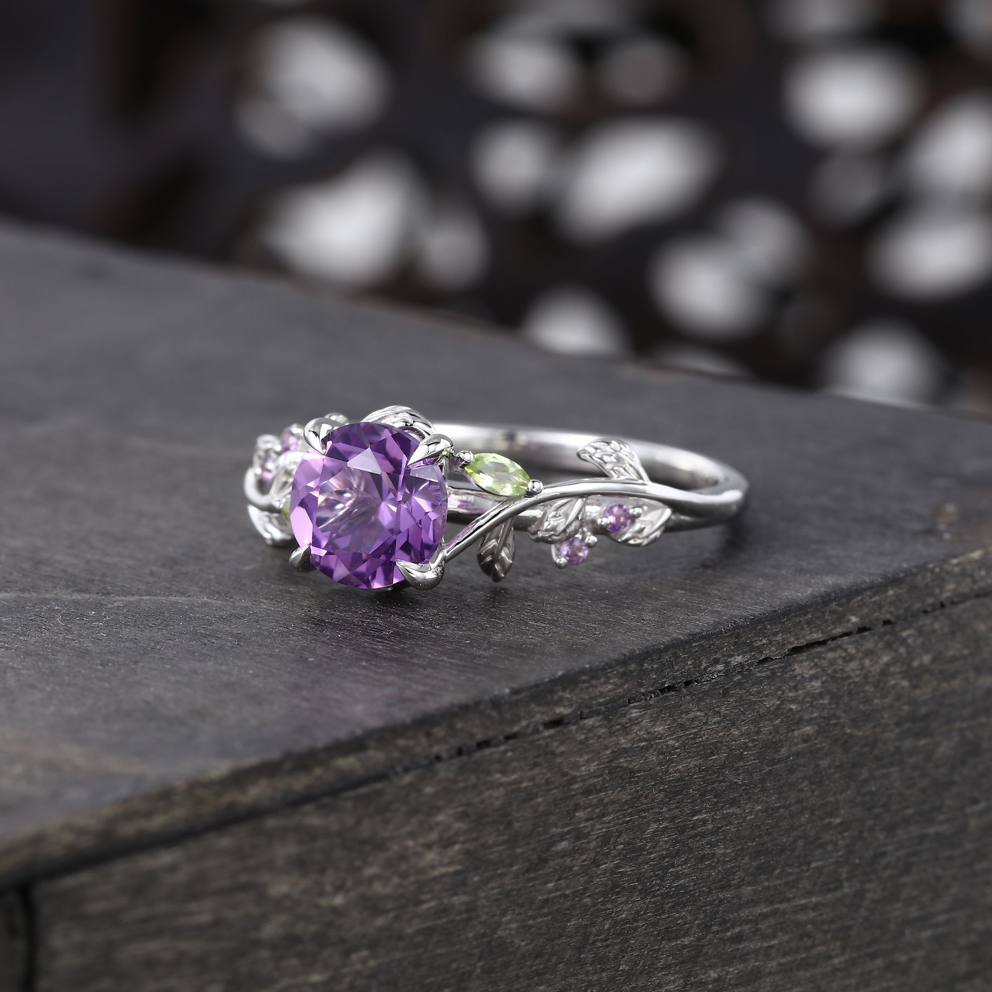 Round Cut Amethyst Engagement Ring Nature Inspired Promise Ring