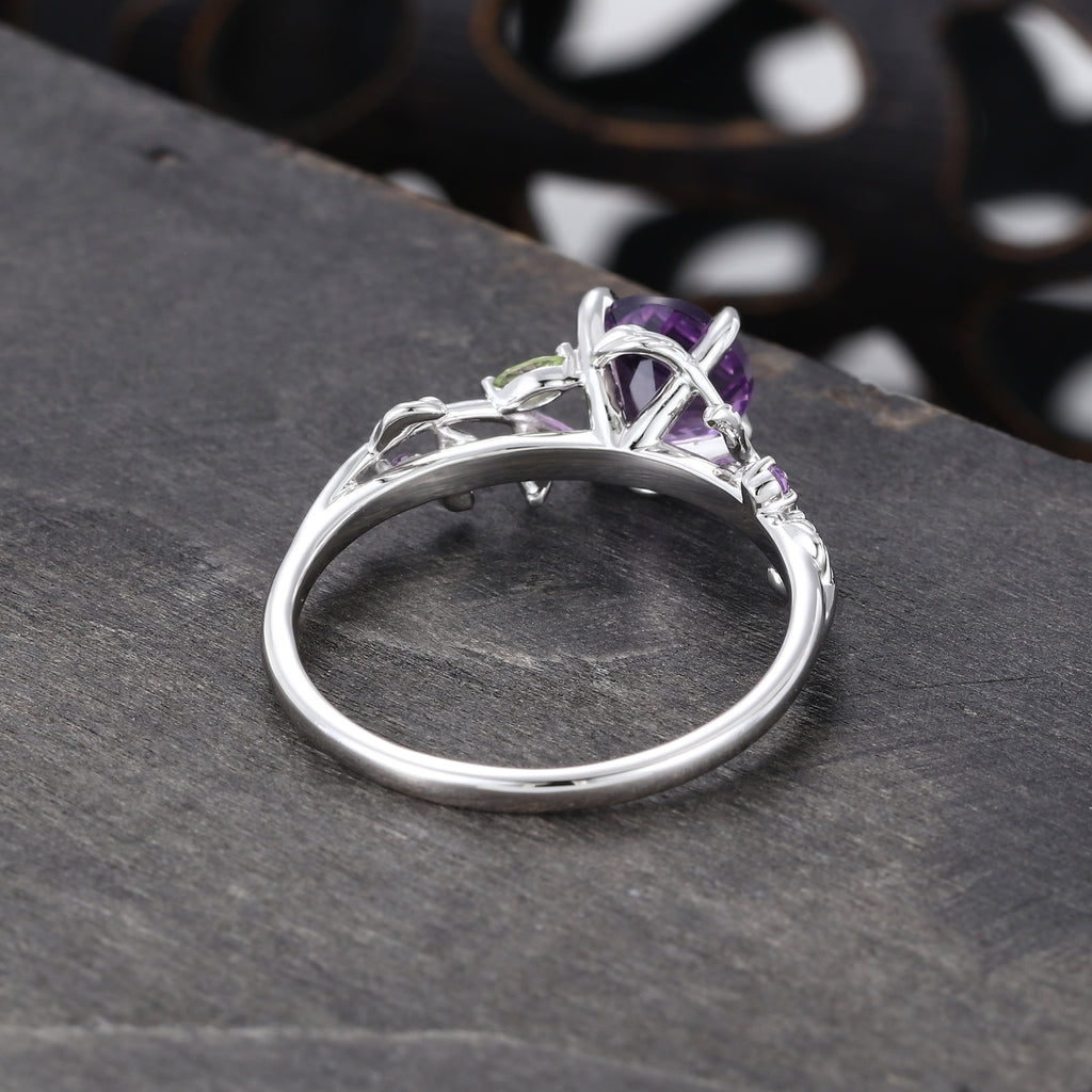 Round Cut Amethyst Engagement Ring Nature Inspired Promise Ring