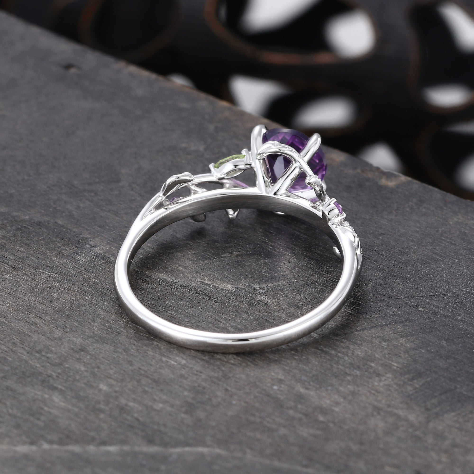 Round Cut Amethyst Engagement Ring Nature Inspired Promise Ring