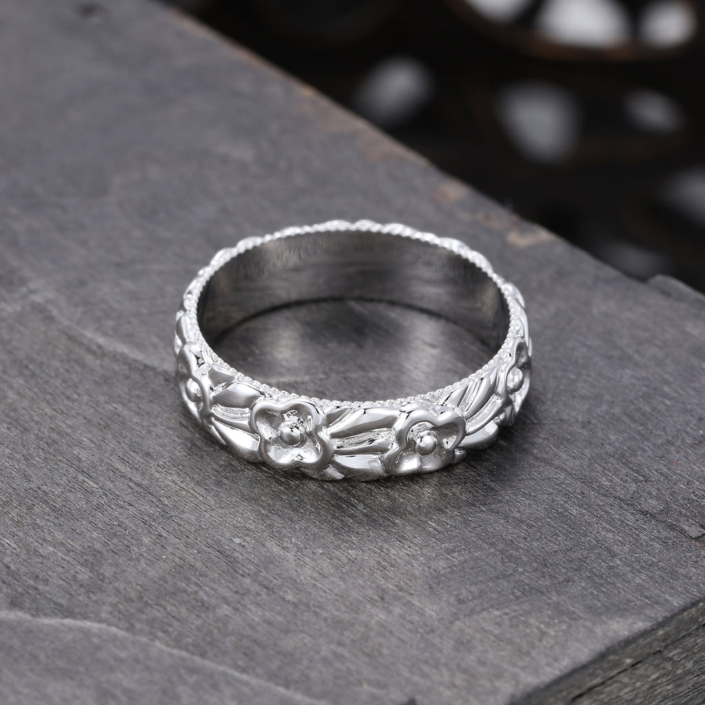 Unique Width 5MM flower Ring Gender Neutral Wedding Ring